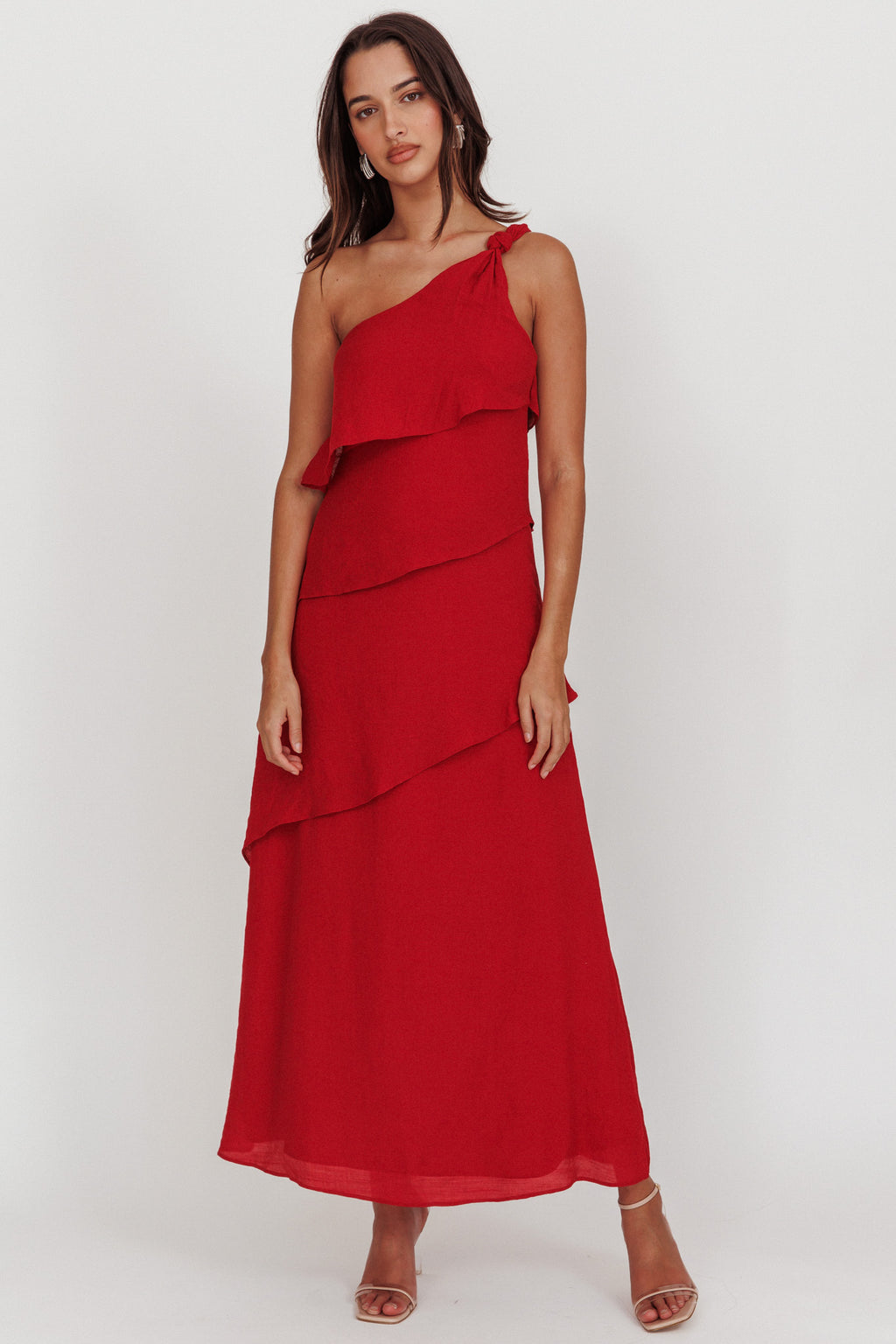 Delwyn One-Shoulder Maxi Dress Red by Selfie Leslie