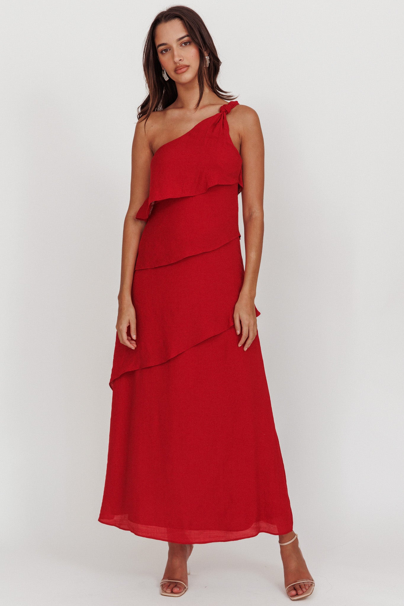 Delwyn One-Shoulder Maxi Dress Red by Selfie Leslie