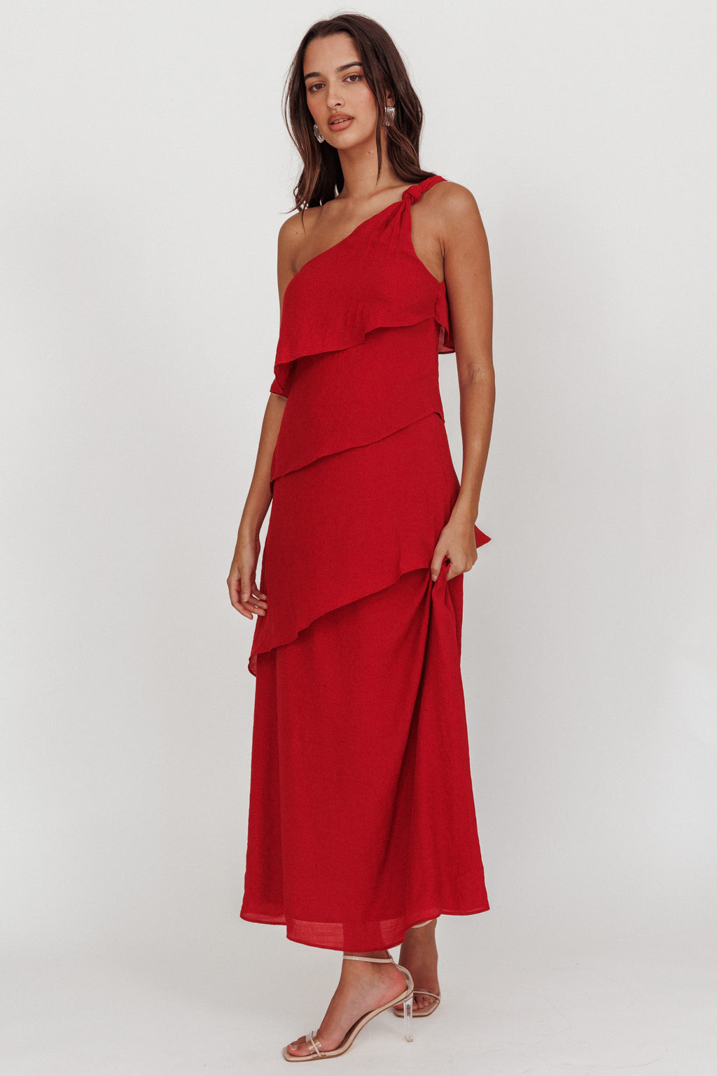 Delwyn One-Shoulder Maxi Dress Red by Selfie Leslie