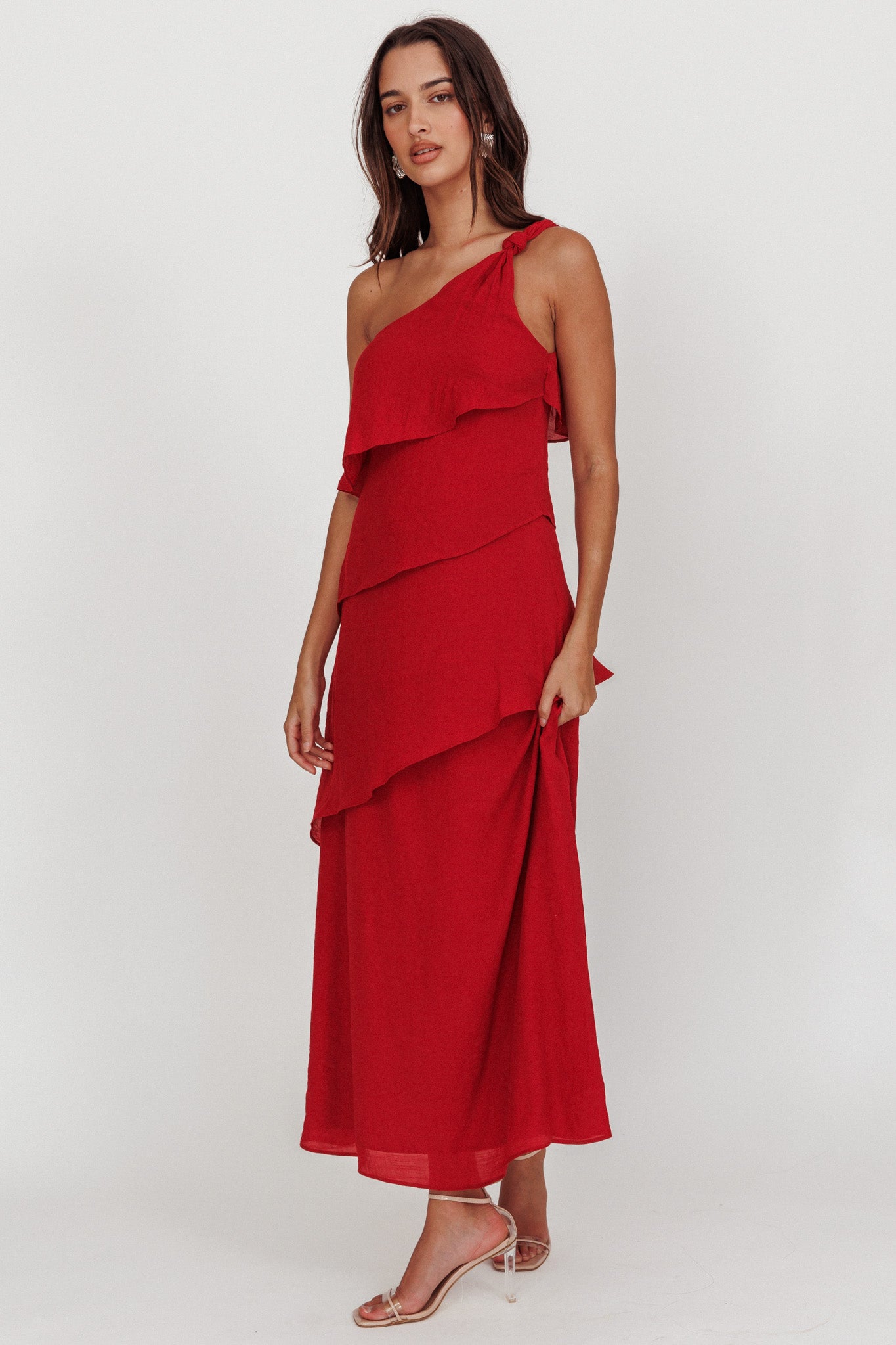 Delwyn One-Shoulder Maxi Dress Red by Selfie Leslie