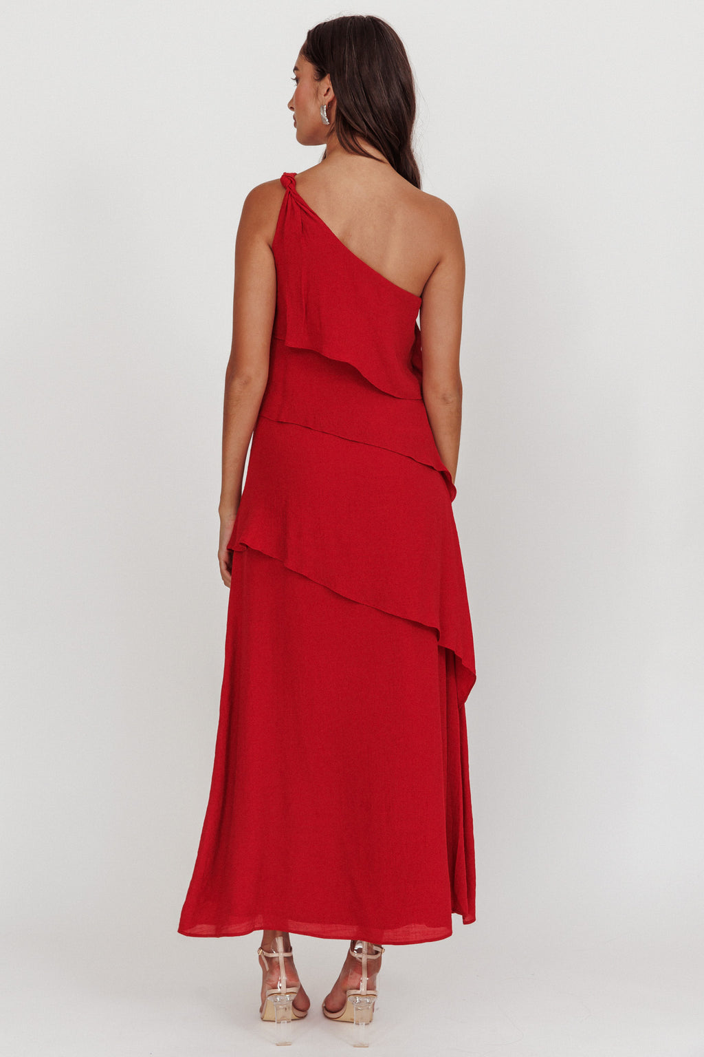 Delwyn One-Shoulder Maxi Dress Red by Selfie Leslie