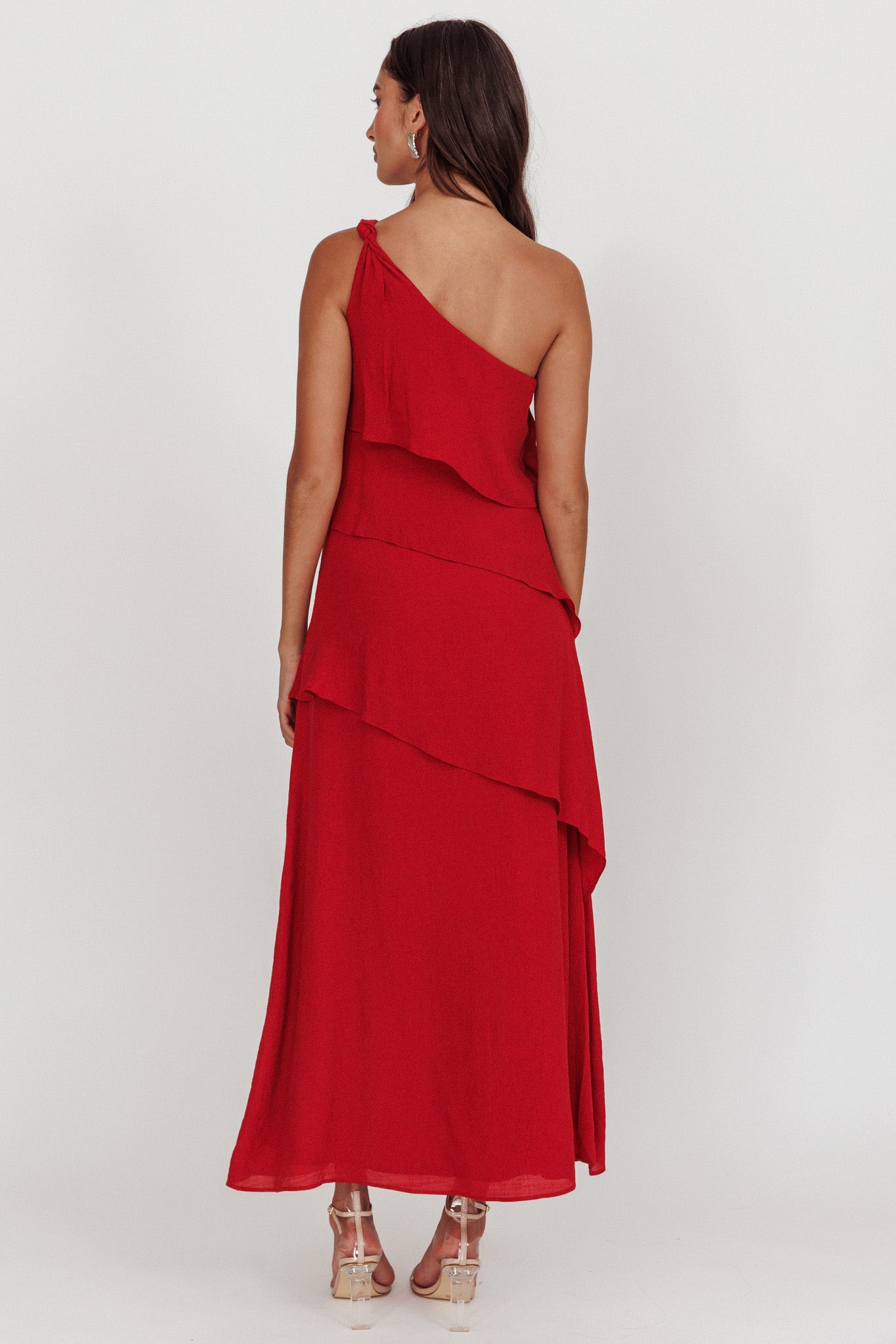 Delwyn One-Shoulder Maxi Dress Red by Selfie Leslie