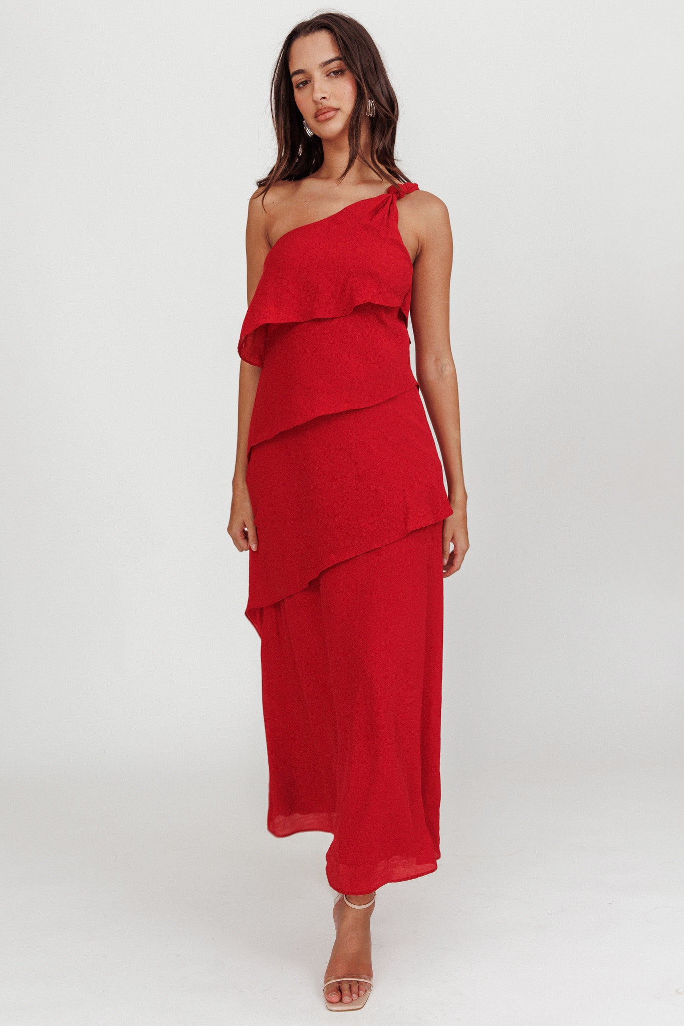 Delwyn One-Shoulder Maxi Dress Red by Selfie Leslie
