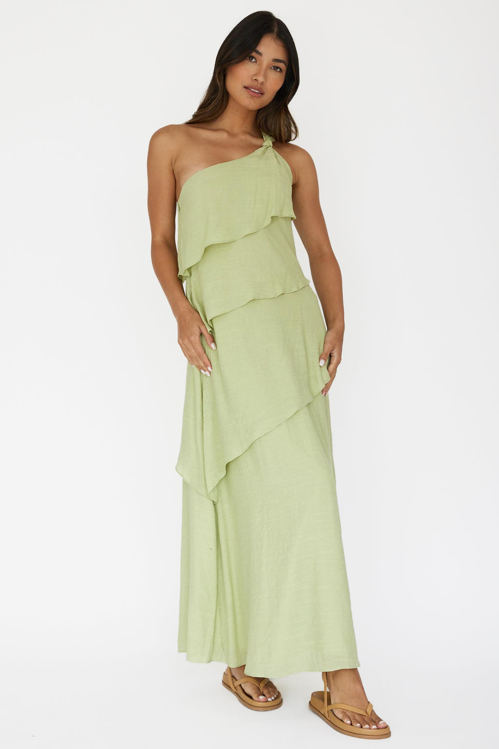 chinese dress ladies The Green One Shoulder Sleeveless Maxi Dress main image 0
