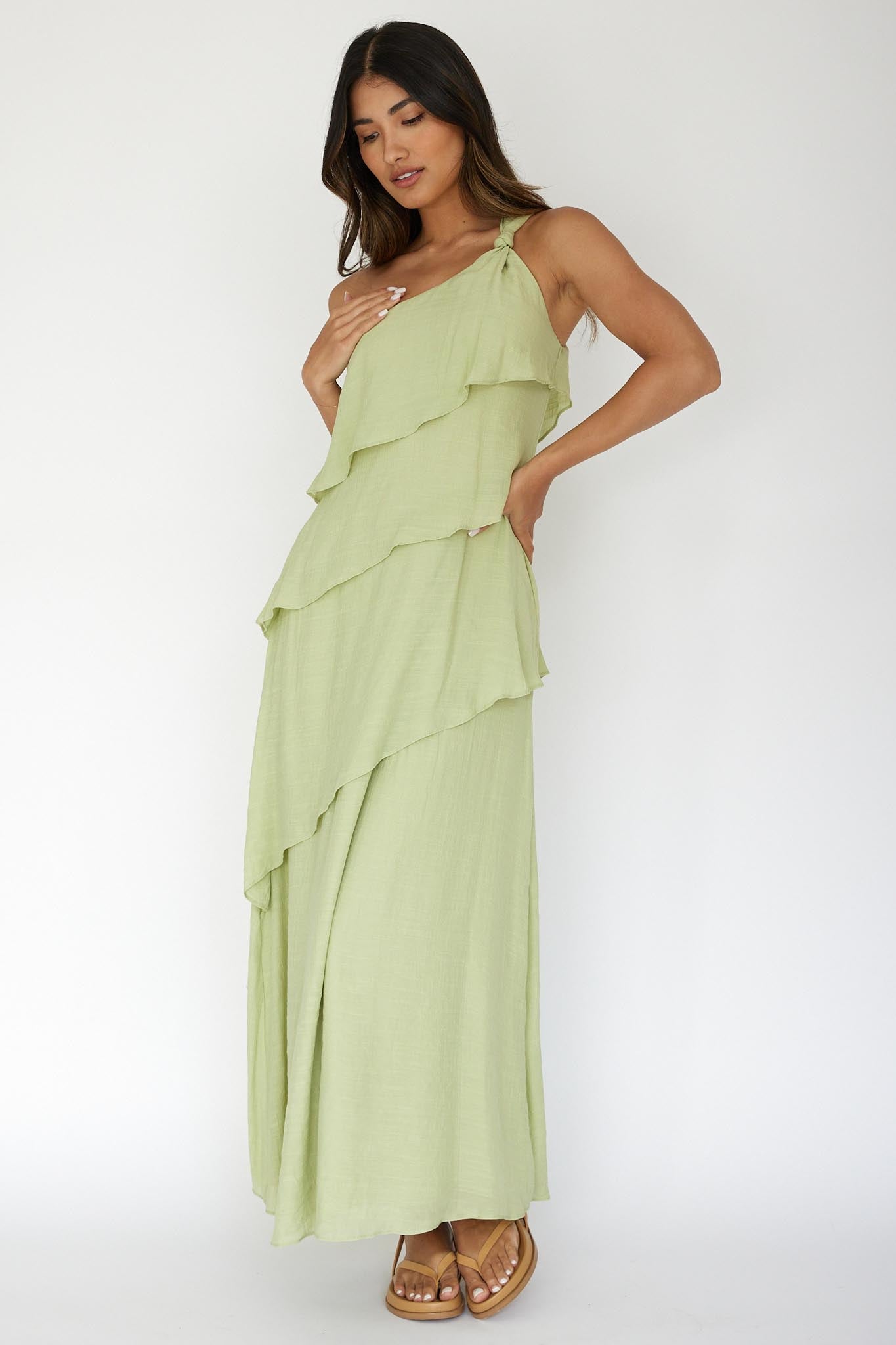 Delwyn One-Shoulder Maxi Dress Sage– Selfie Leslie