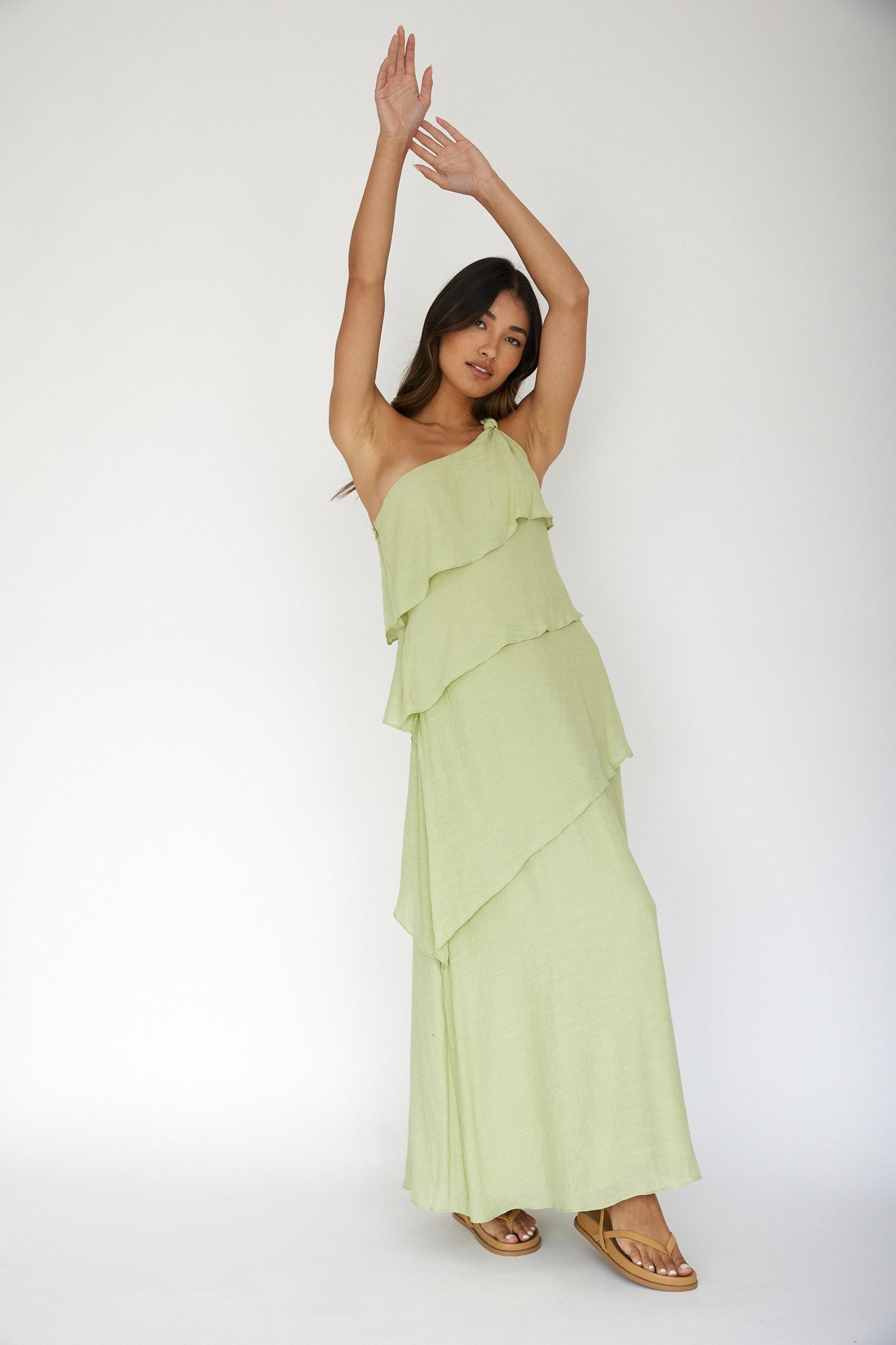 Delwyn One-Shoulder Maxi Dress Sage by Selfie Leslie