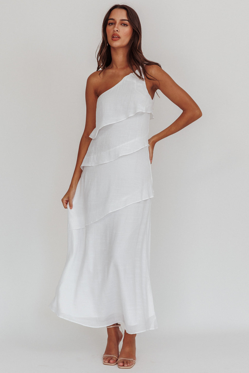 Delwyn One-Shoulder Maxi Dress White by Selfie Leslie