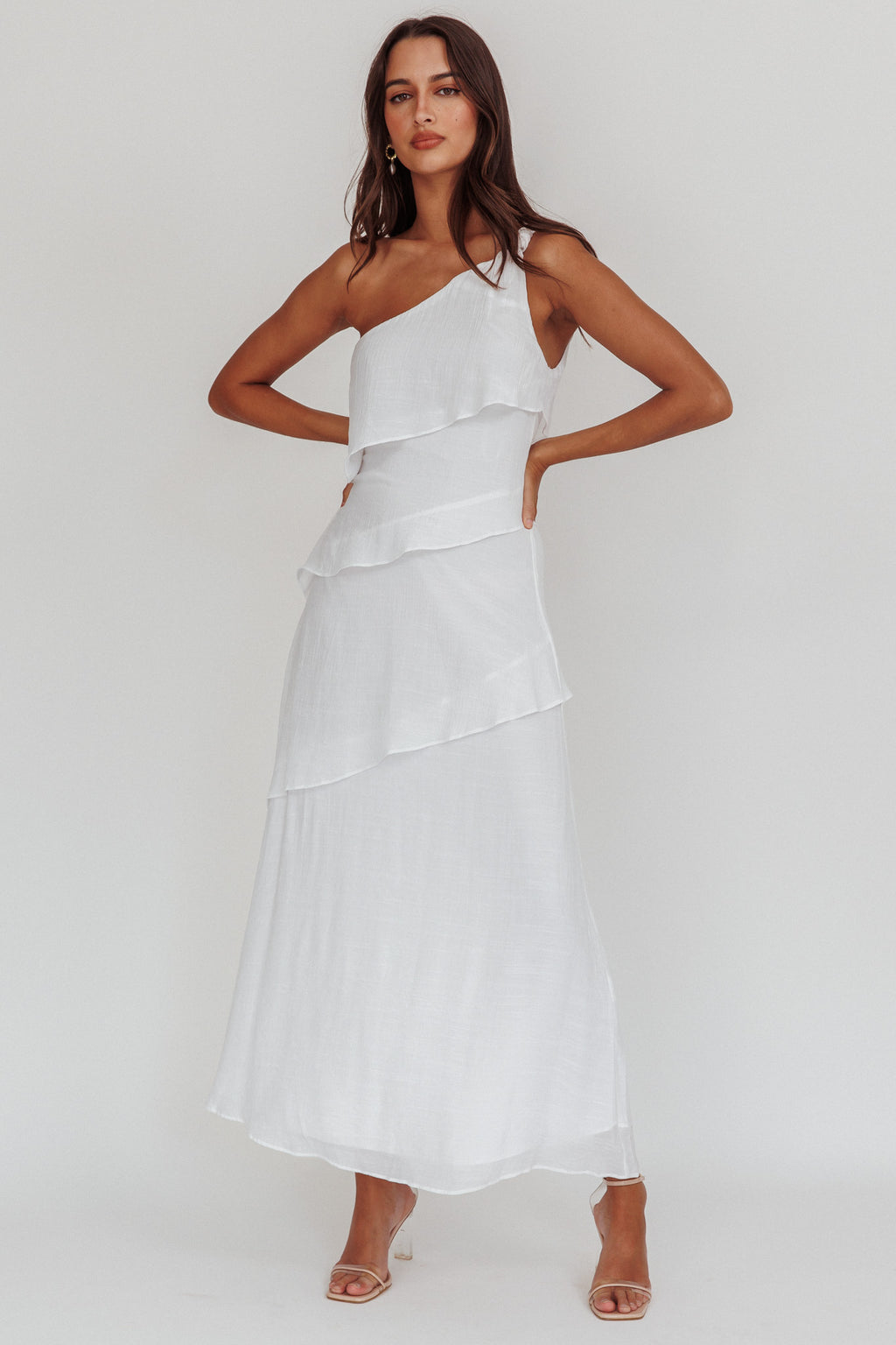 Delwyn One-Shoulder Maxi Dress White by Selfie Leslie