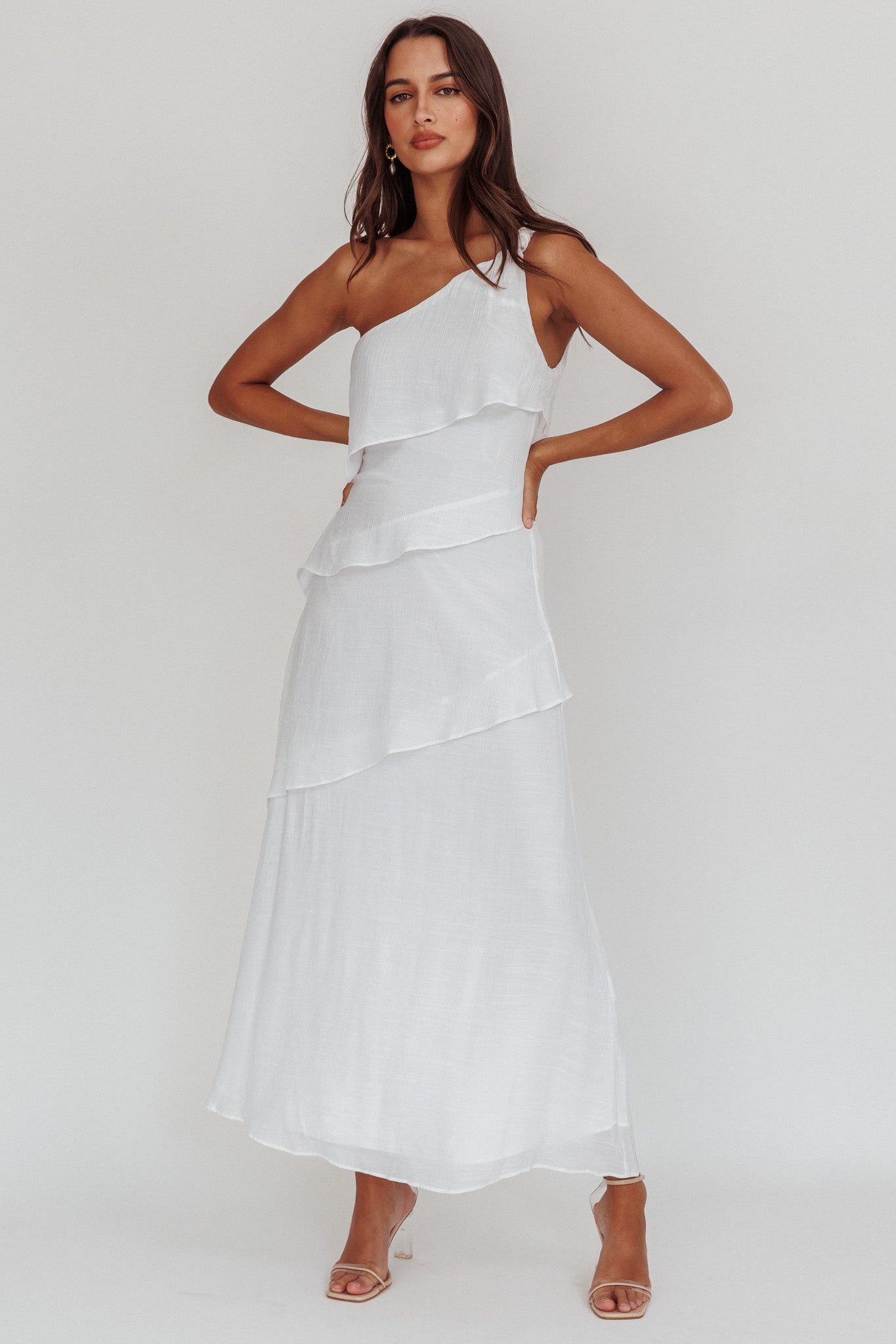 Delwyn One-Shoulder Maxi Dress White by Selfie Leslie