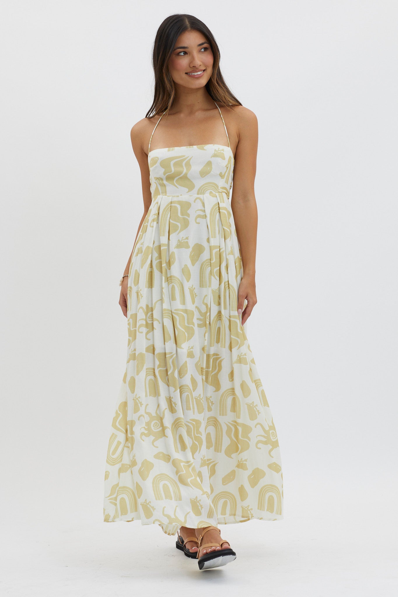 Moreton Halterneck Tied Back Dress Yellow by Selfie Leslie