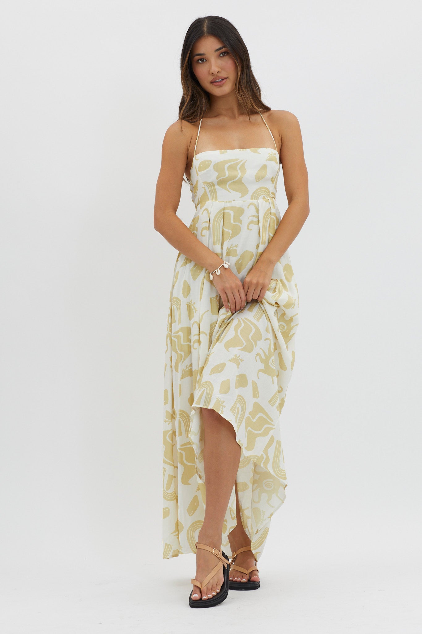 Moreton Halterneck Tied Back Dress Yellow by Selfie Leslie