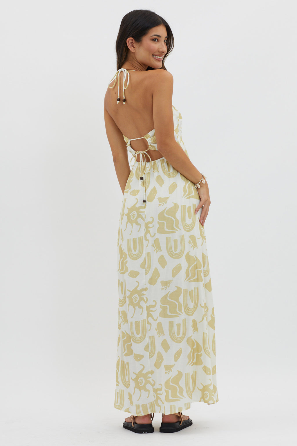 Moreton Halterneck Tied Back Dress Yellow by Selfie Leslie