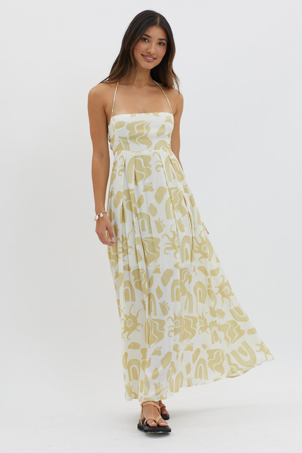 Moreton Halterneck Tied Back Dress Yellow by Selfie Leslie