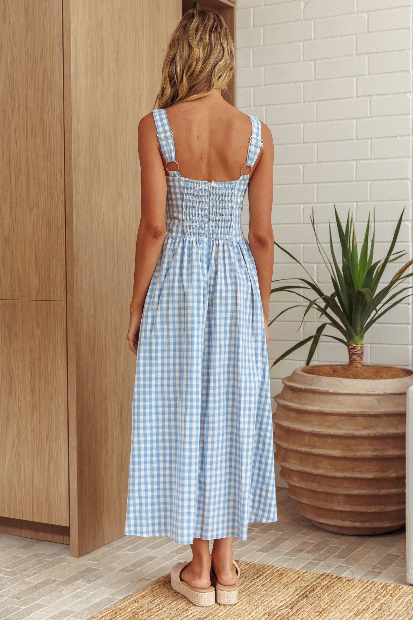 Elderflower Front Pocket Maxi Dress Gingham Baby Blue by Selfie Leslie