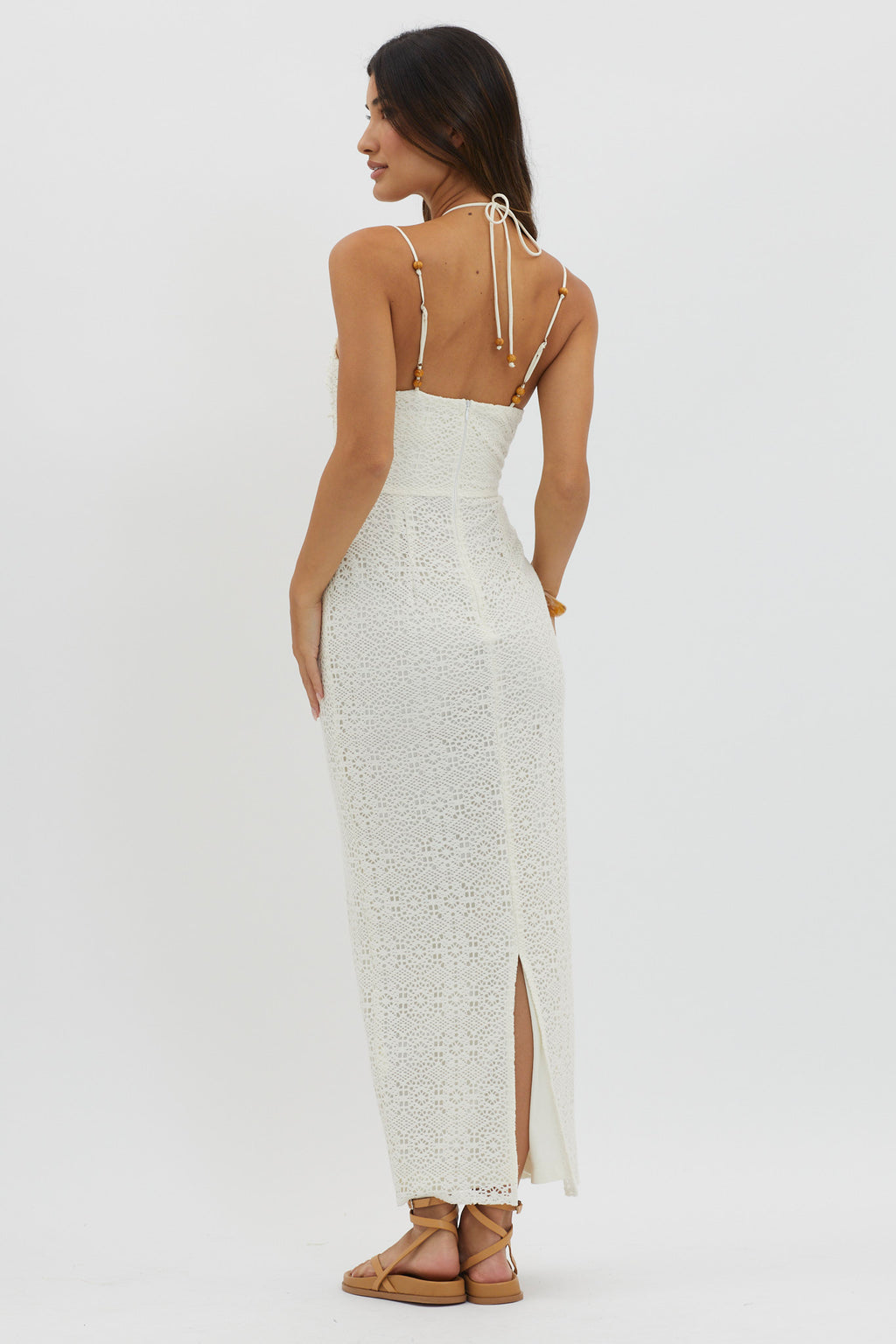 Namaste Bead Strap Lace Midi Dress White by Selfie Leslie