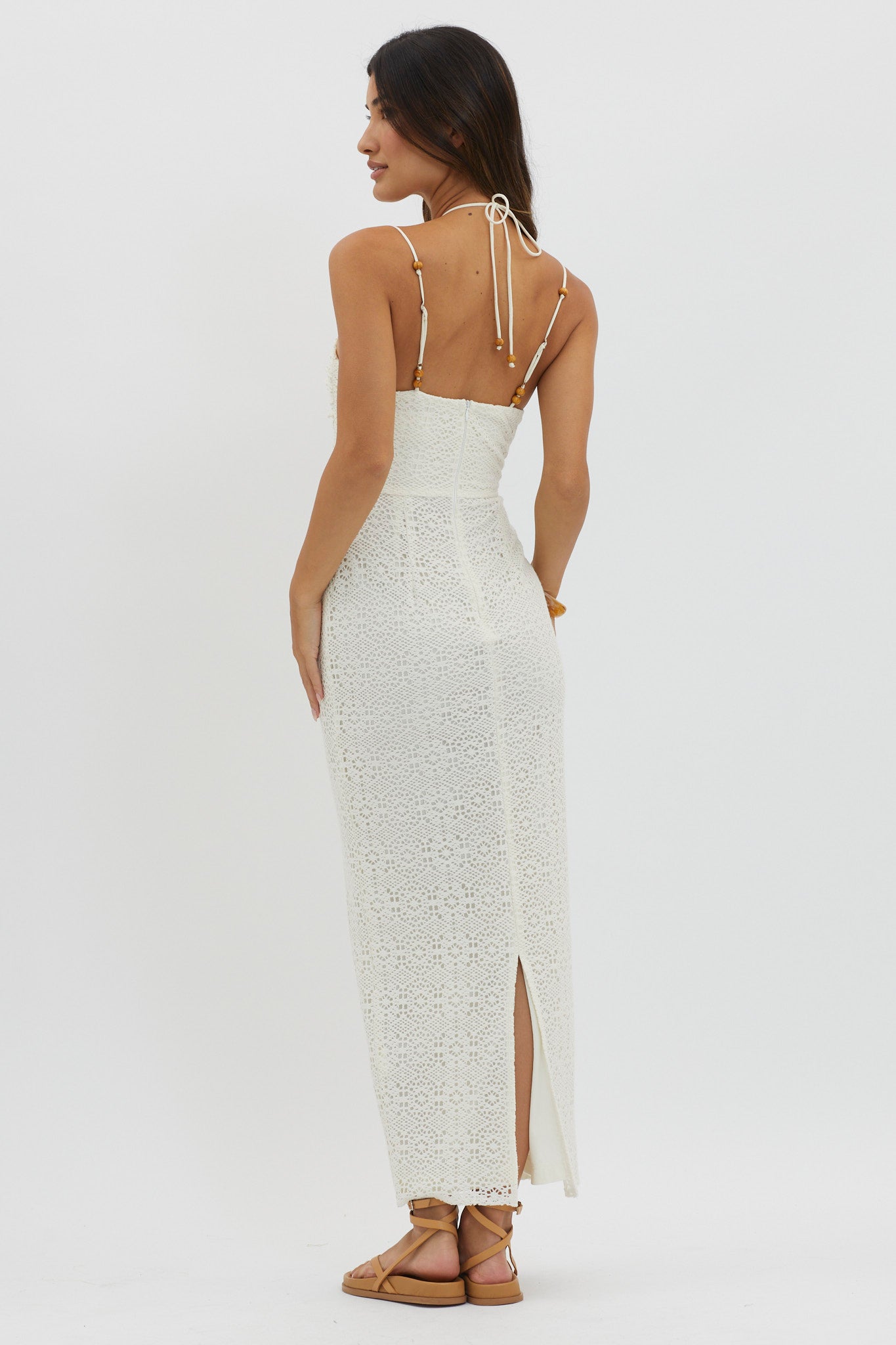 Namaste Bead Strap Lace Midi Dress White by Selfie Leslie