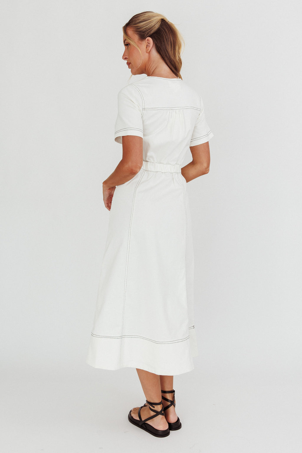 Aspen Love Front Pocket Midi Dress White by Selfie Leslie