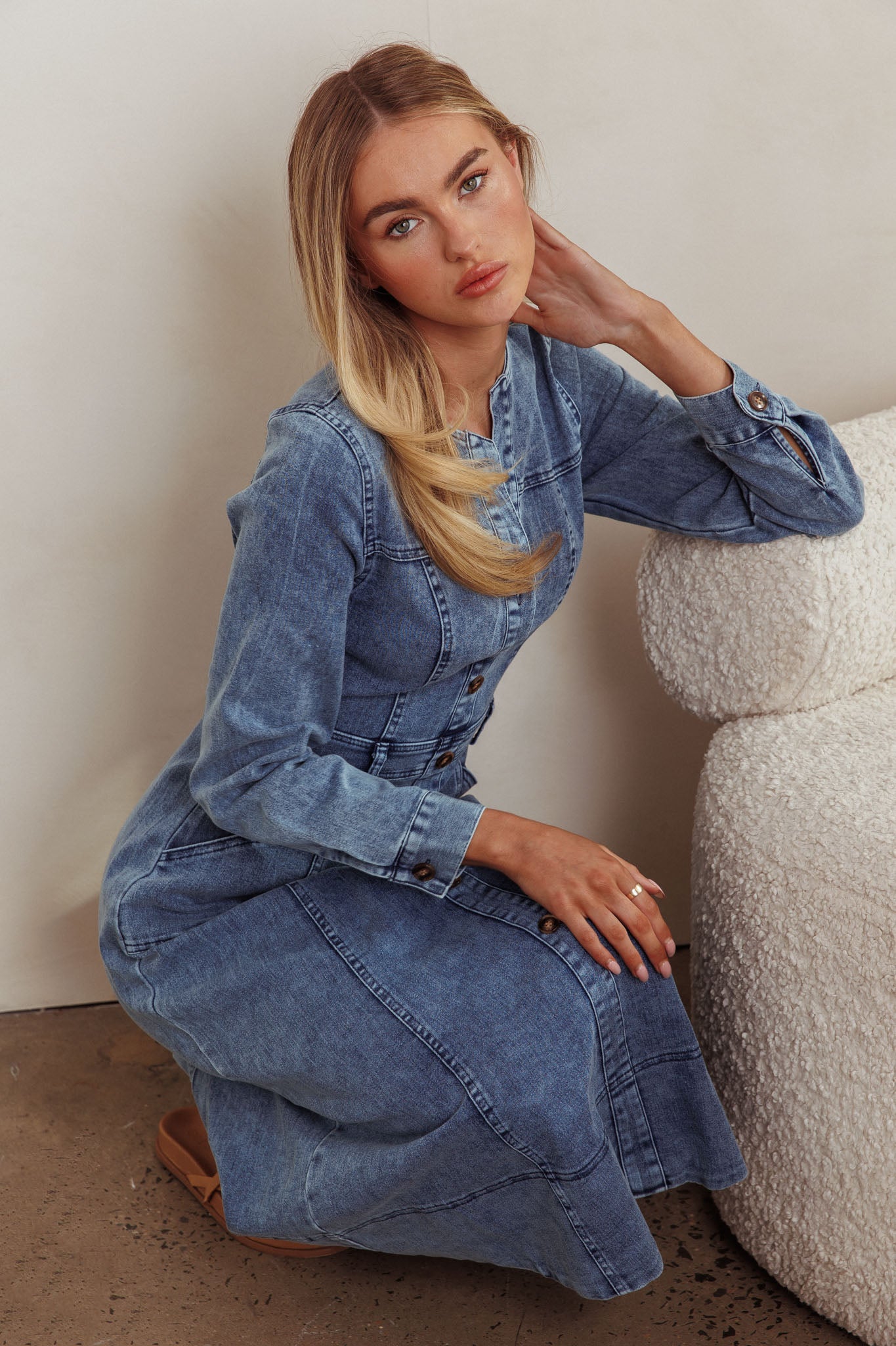 Aspen Love Front Pocket Midi Dress Denim Blue | Selfie Leslie