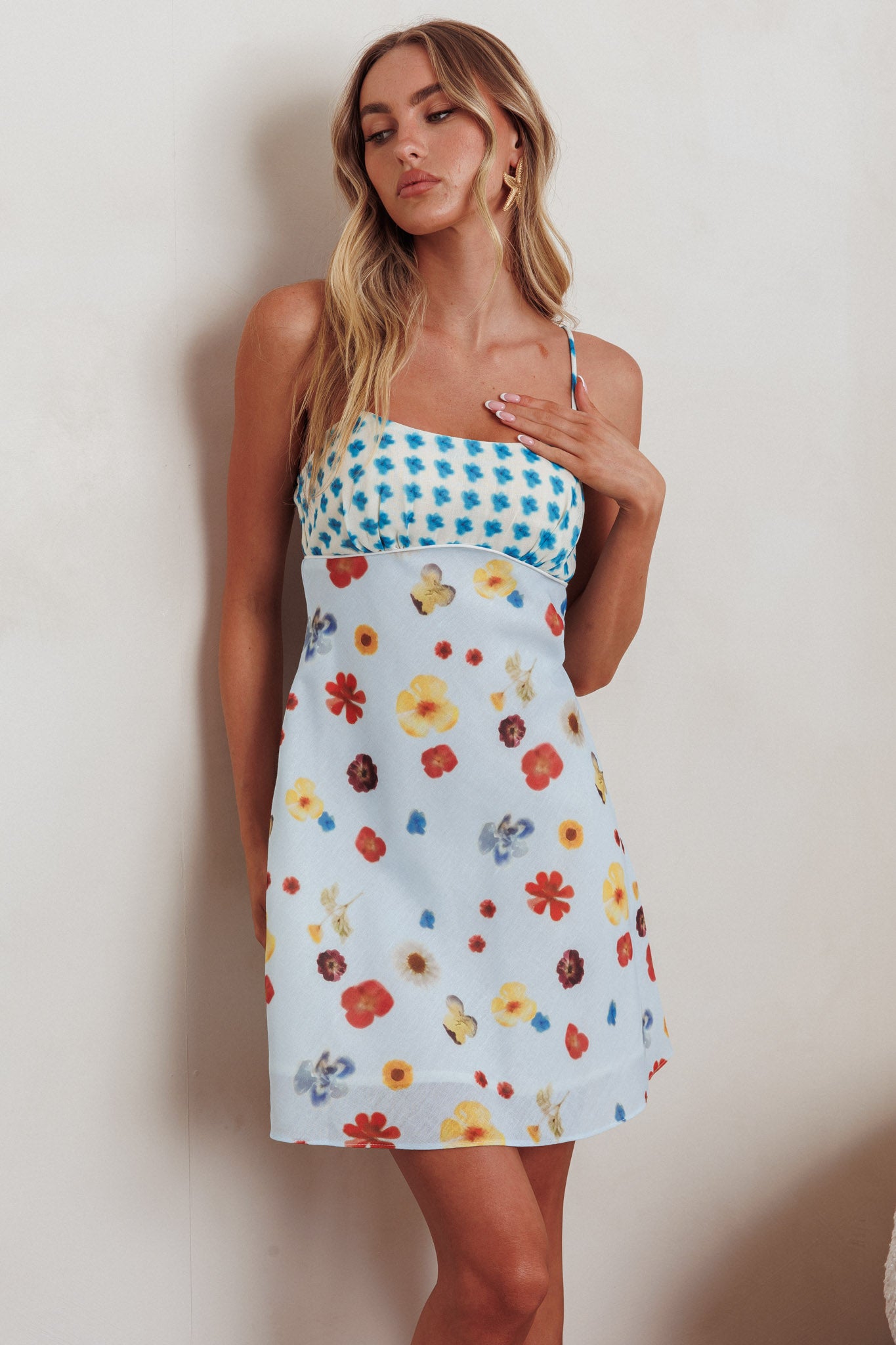Fleur Sun Cami Strap Mini Dress Flowers Blue | Selfie Leslie