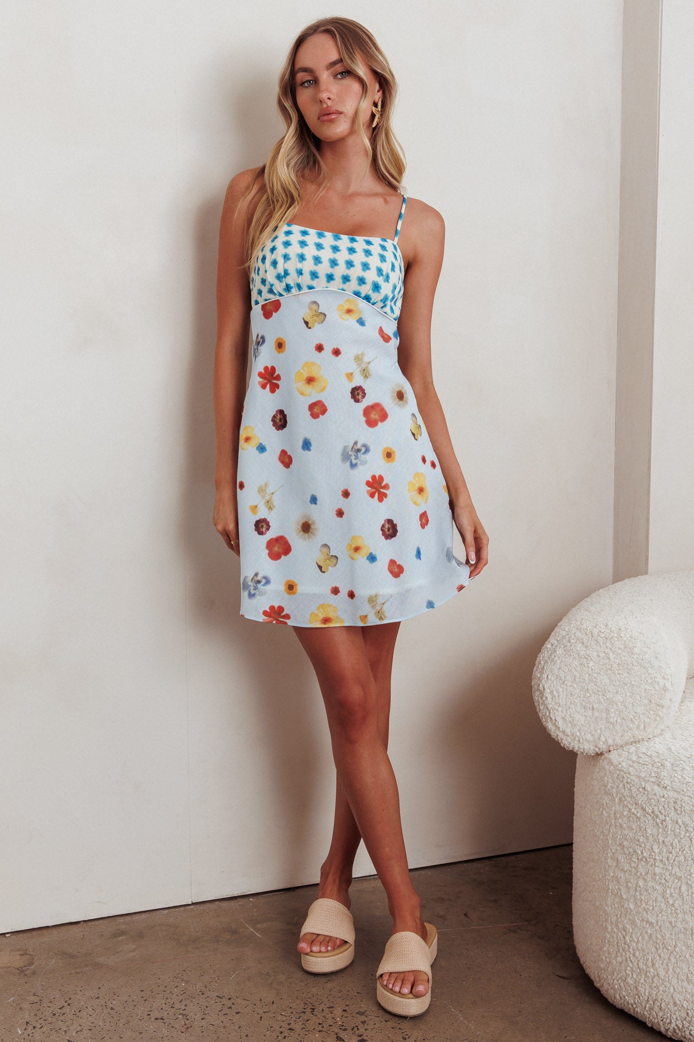 Fleur Sun Cami Strap Mini Dress Flowers Blue | Selfie Leslie
