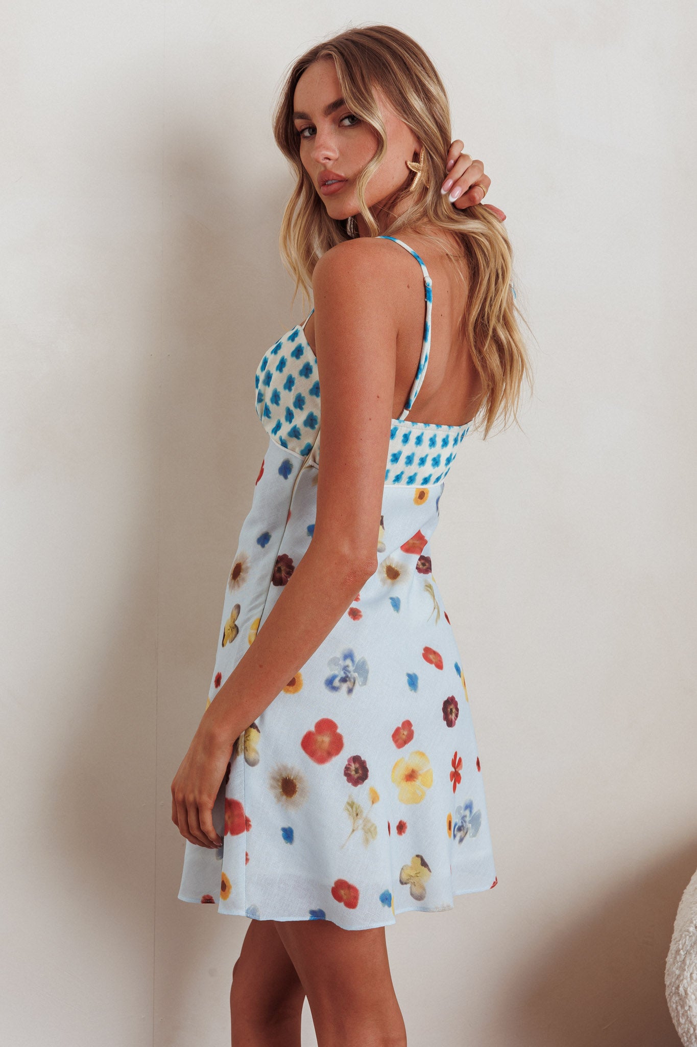 Fleur Sun Cami Strap Mini Dress Flowers Blue | Selfie Leslie