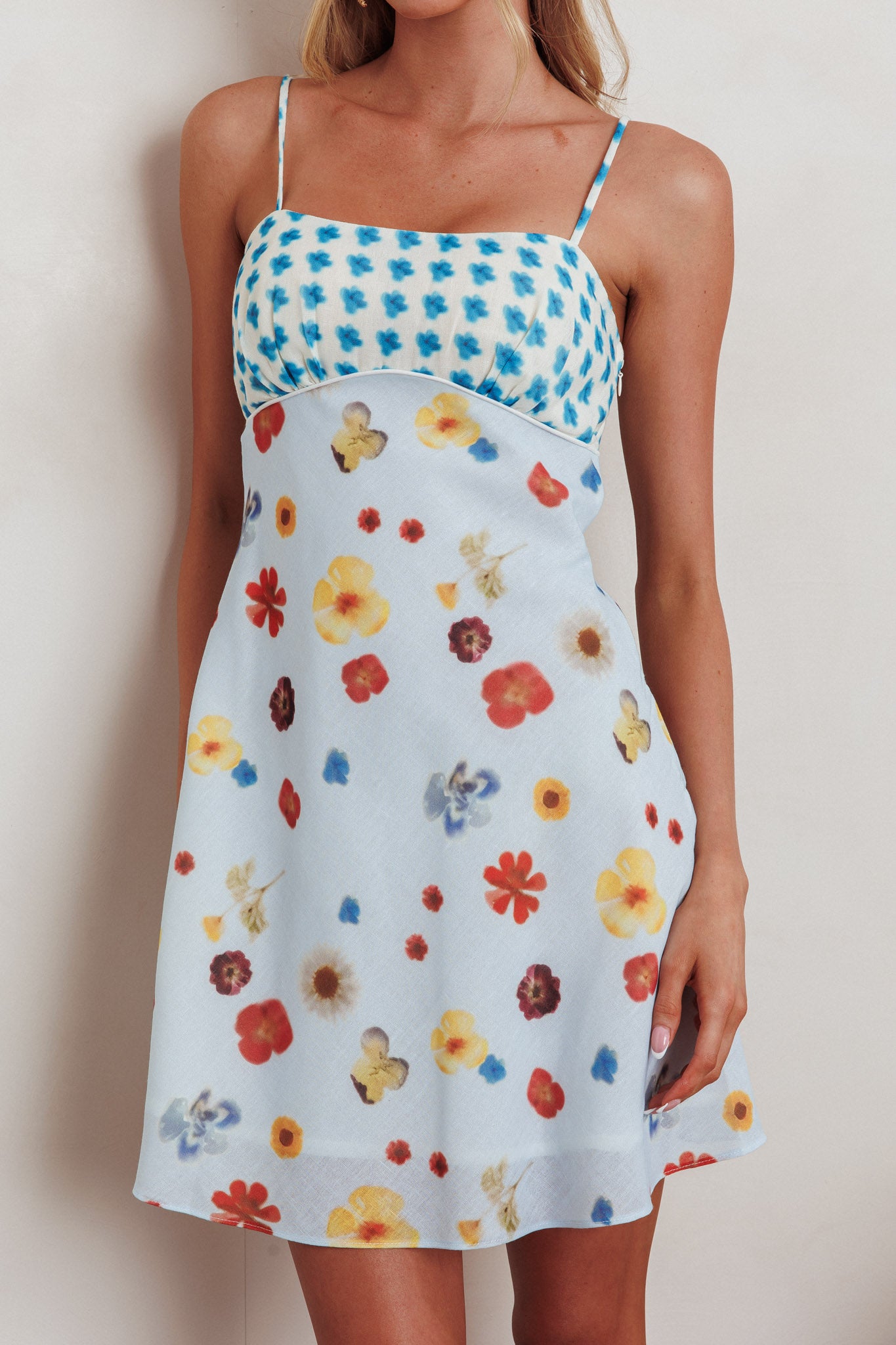Fleur Sun Cami Strap Mini Dress Flowers Blue by Selfie Leslie