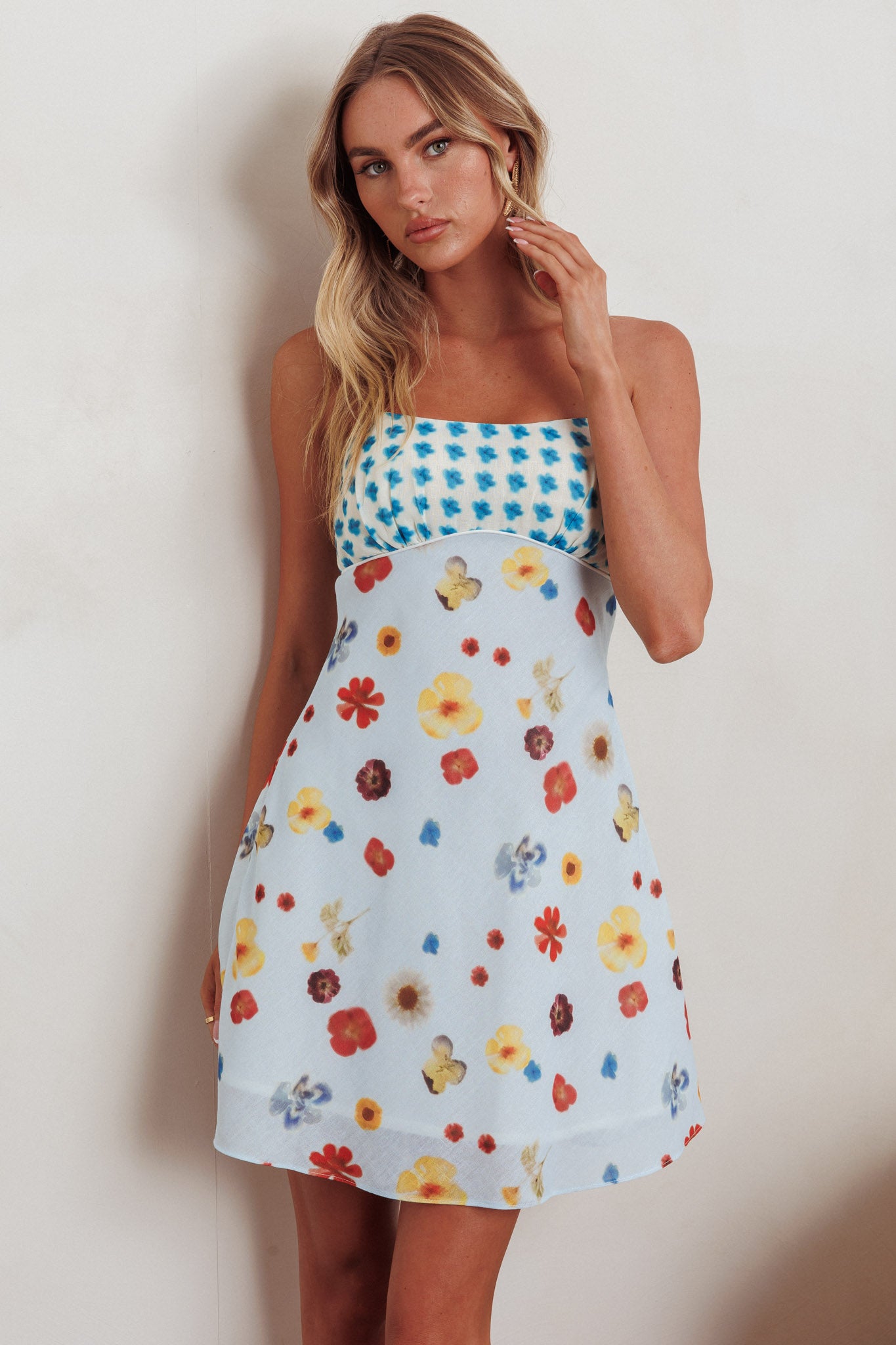 Fleur Sun Cami Strap Mini Dress Flowers Blue– Selfie Leslie