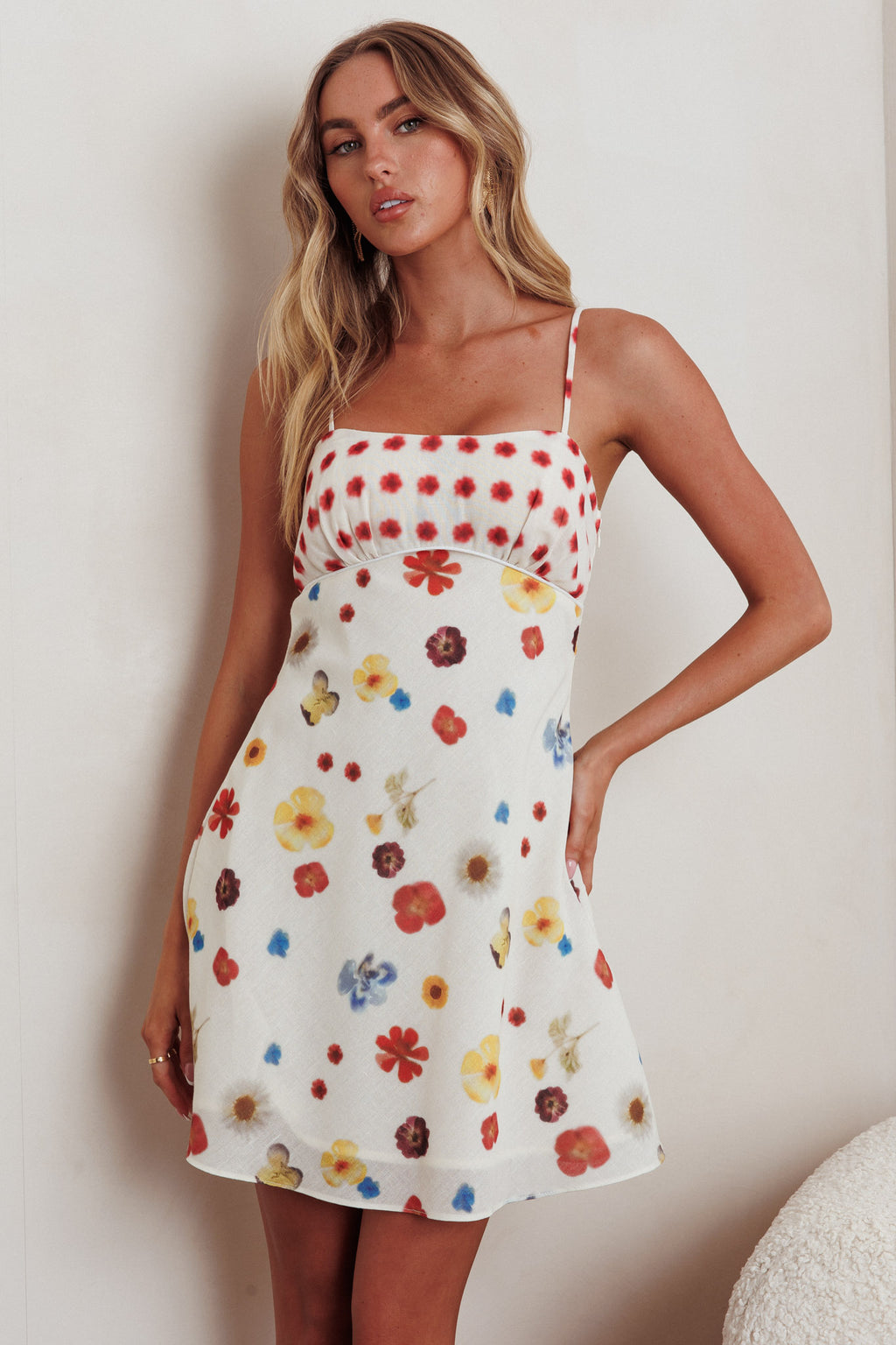 Fleur Sun Cami Strap Mini Dress Flowers Red by Selfie Leslie