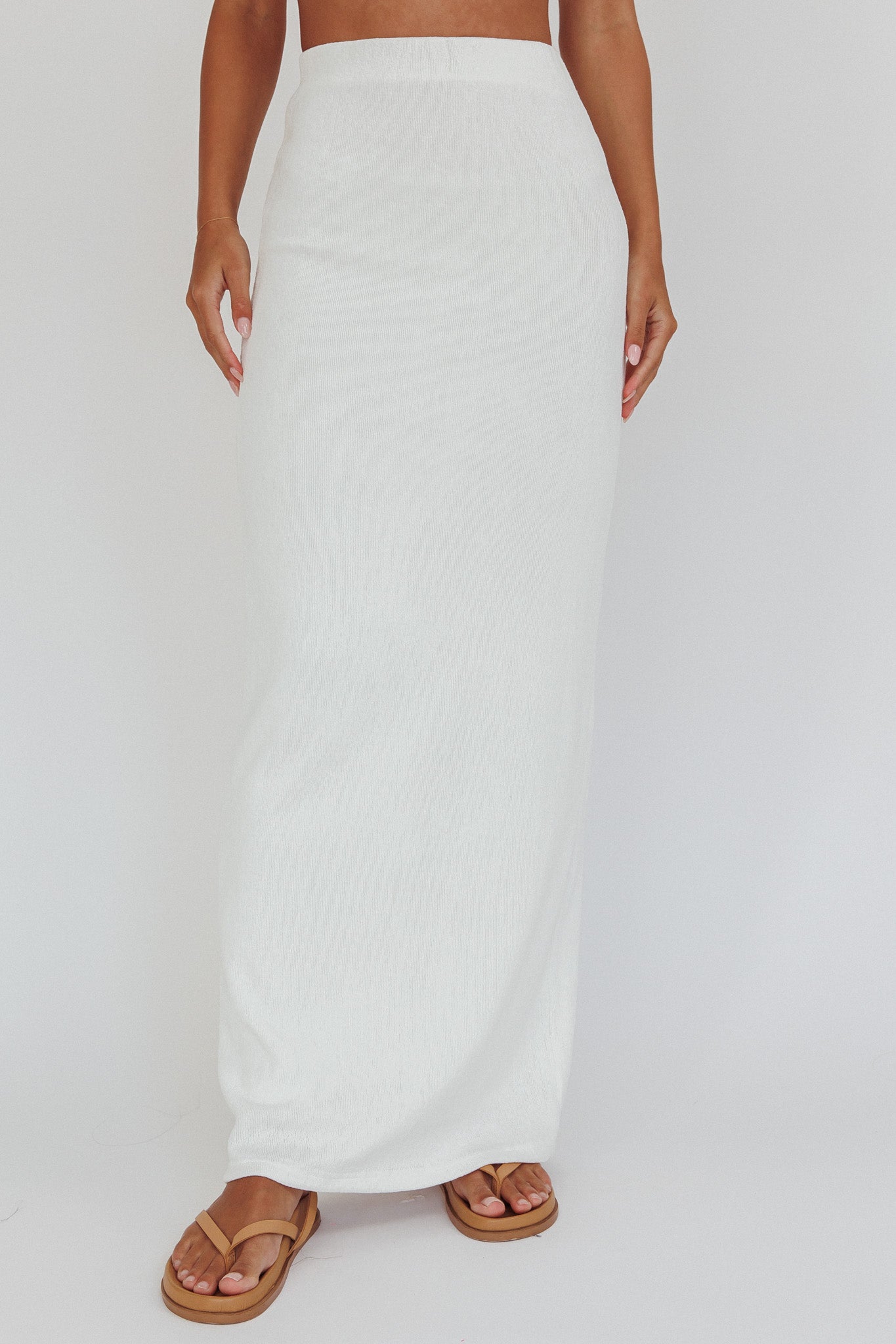 Shop the Calculated Ribbed Knit Maxi Skirt White