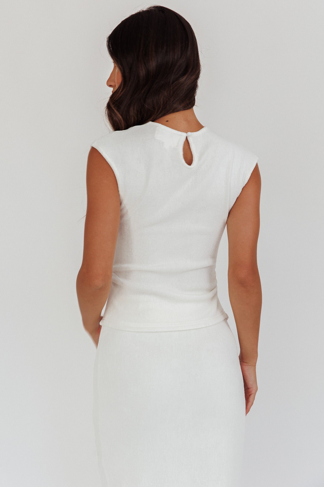 Calculated Cap Sleeve Ribbed Knit Top White by Selfie Leslie