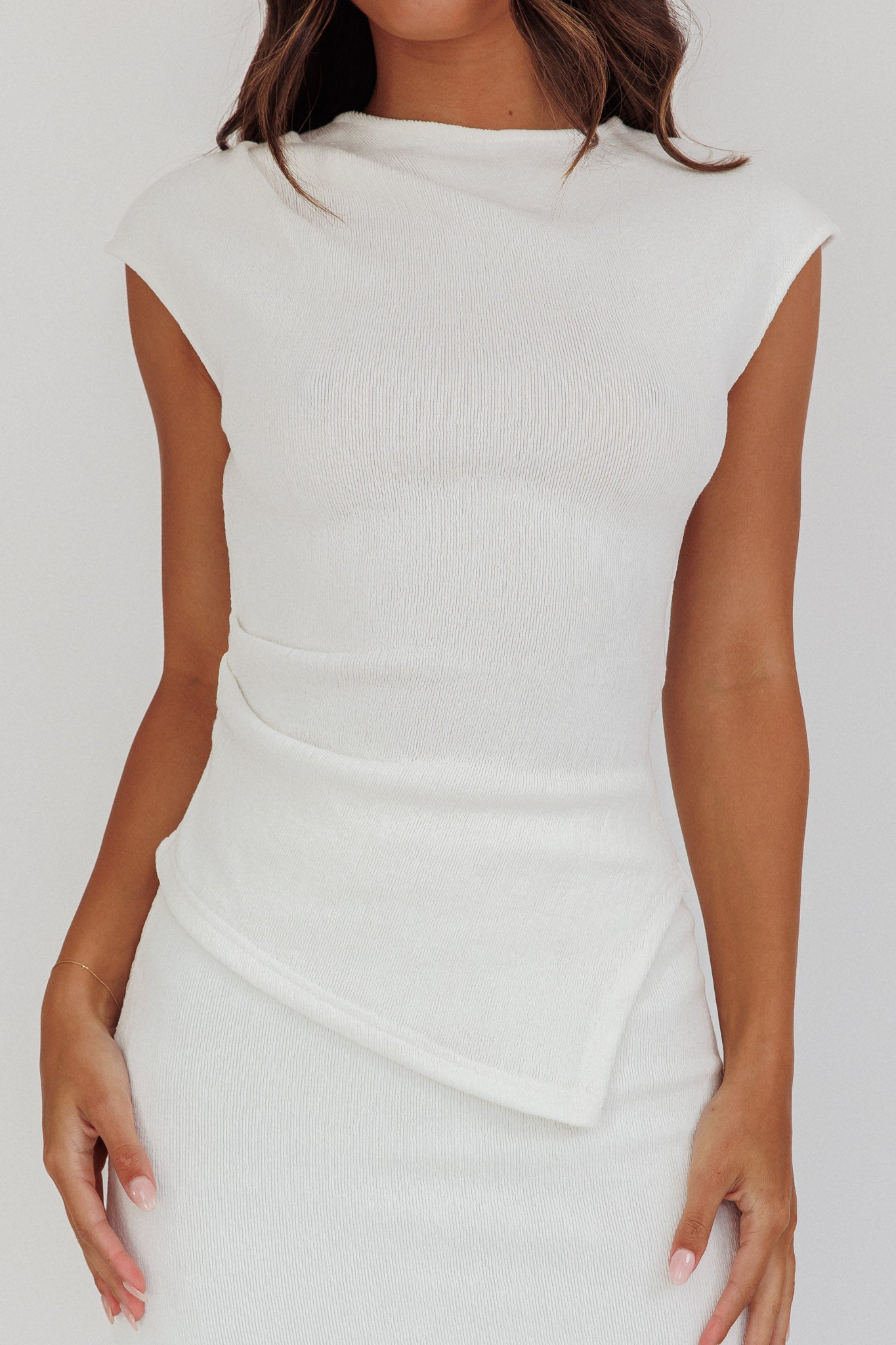 Calculated Cap Sleeve Ribbed Knit Top White by Selfie Leslie
