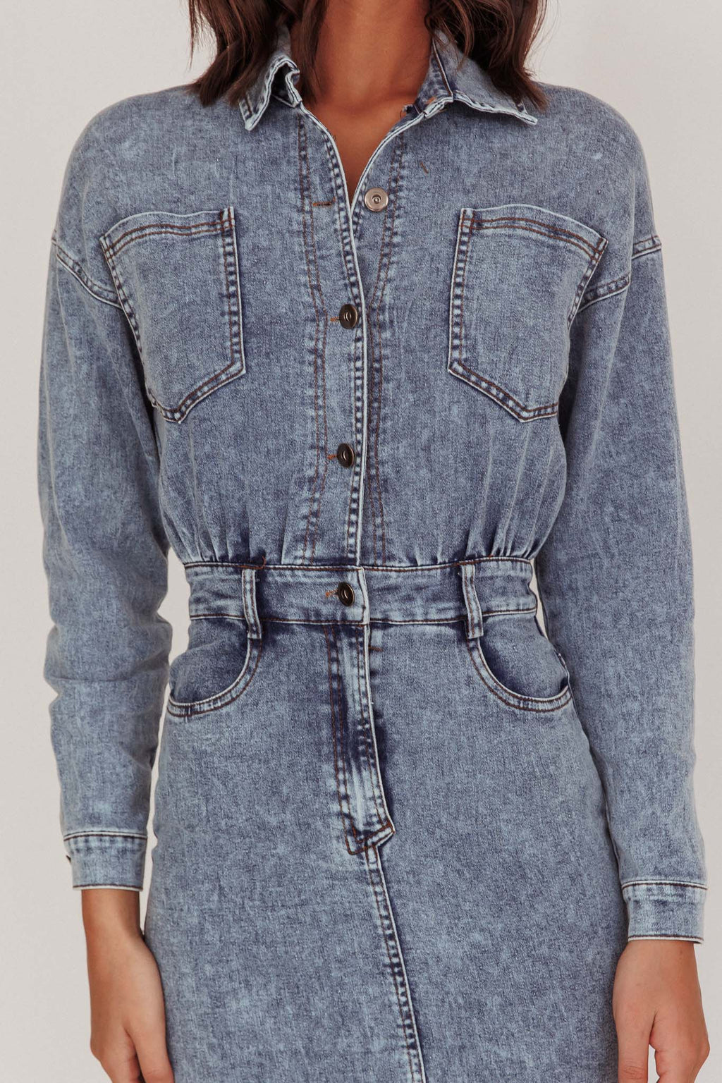 Light Inside Long Sleeve Midi Dress Denim Blue by Selfie Leslie