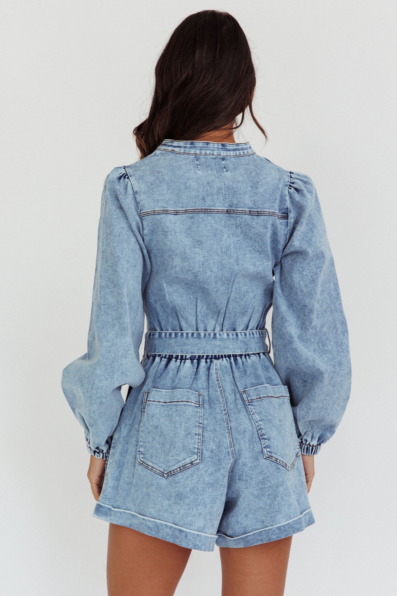 Real World Zip Front Romper Denim Blue | Selfie Leslie