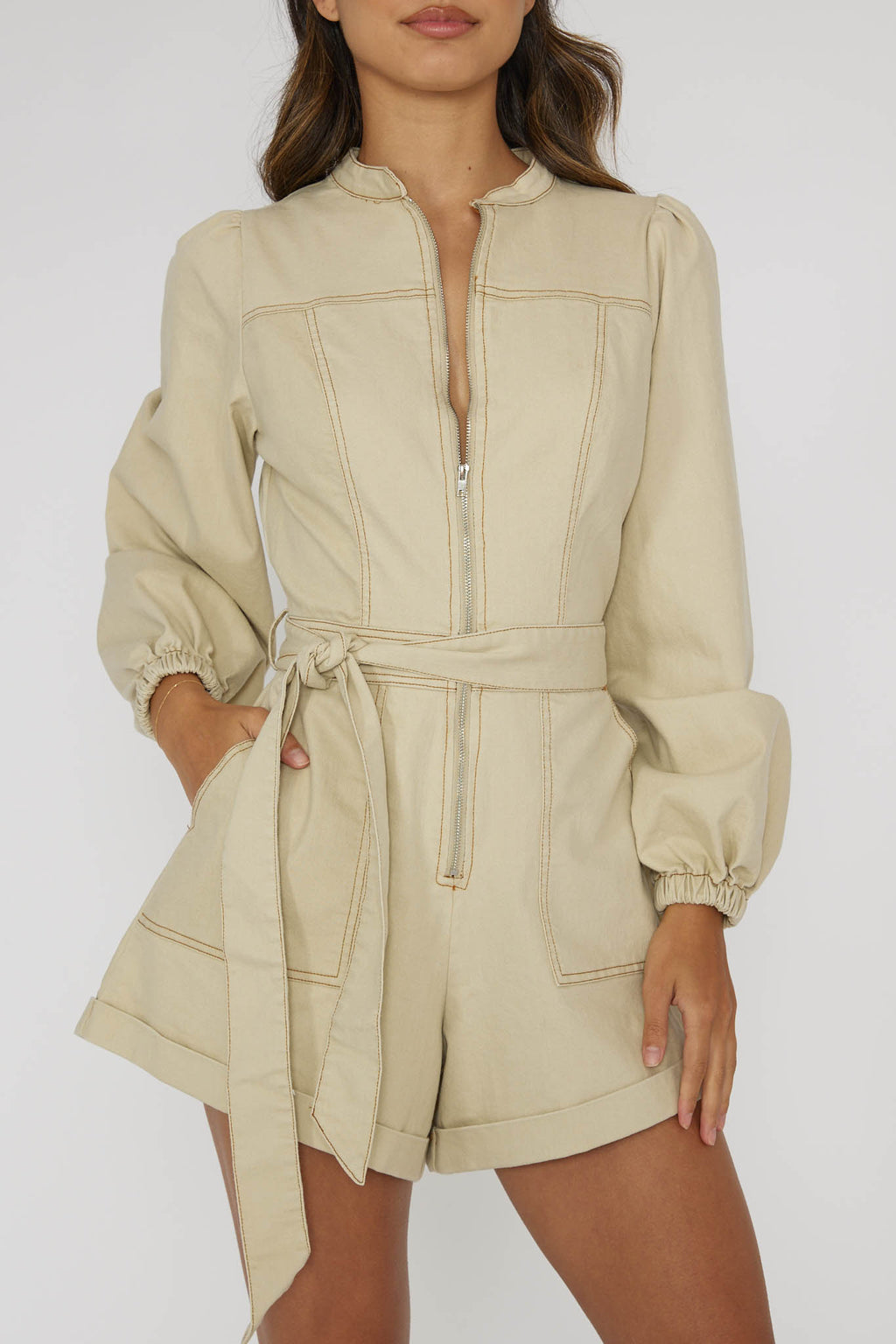 Real World Zip Front Romper Butter by Selfie Leslie