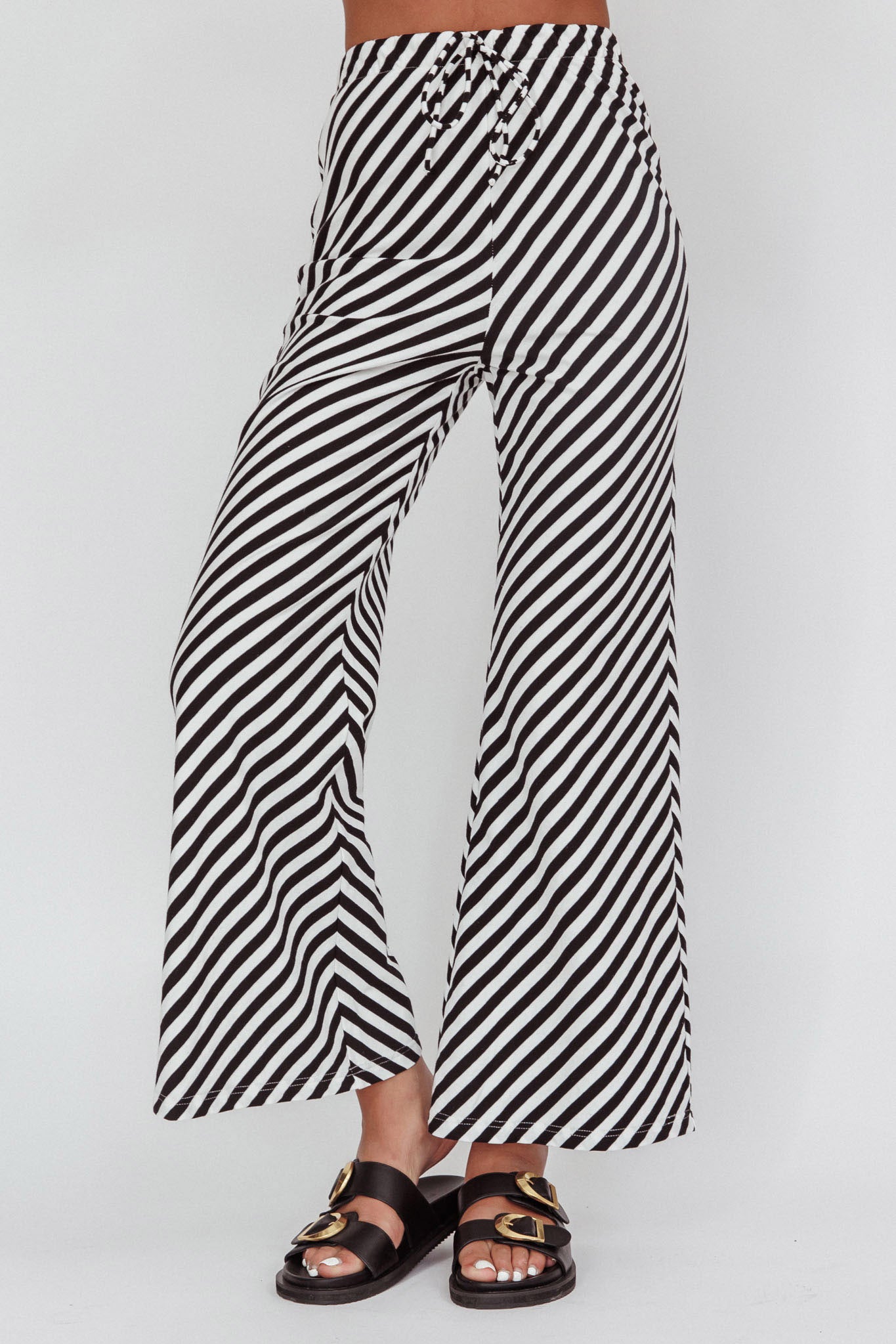 Golden Beach Wide Leg Pants Stripe Black by Selfie Leslie