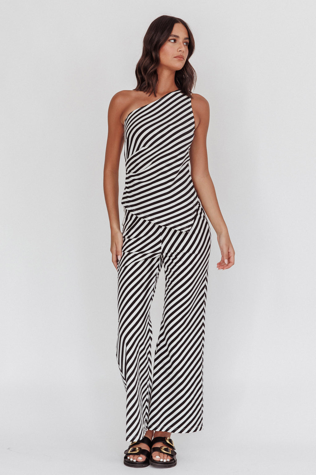 Golden Beach Wide Leg Pants Stripe Black by Selfie Leslie