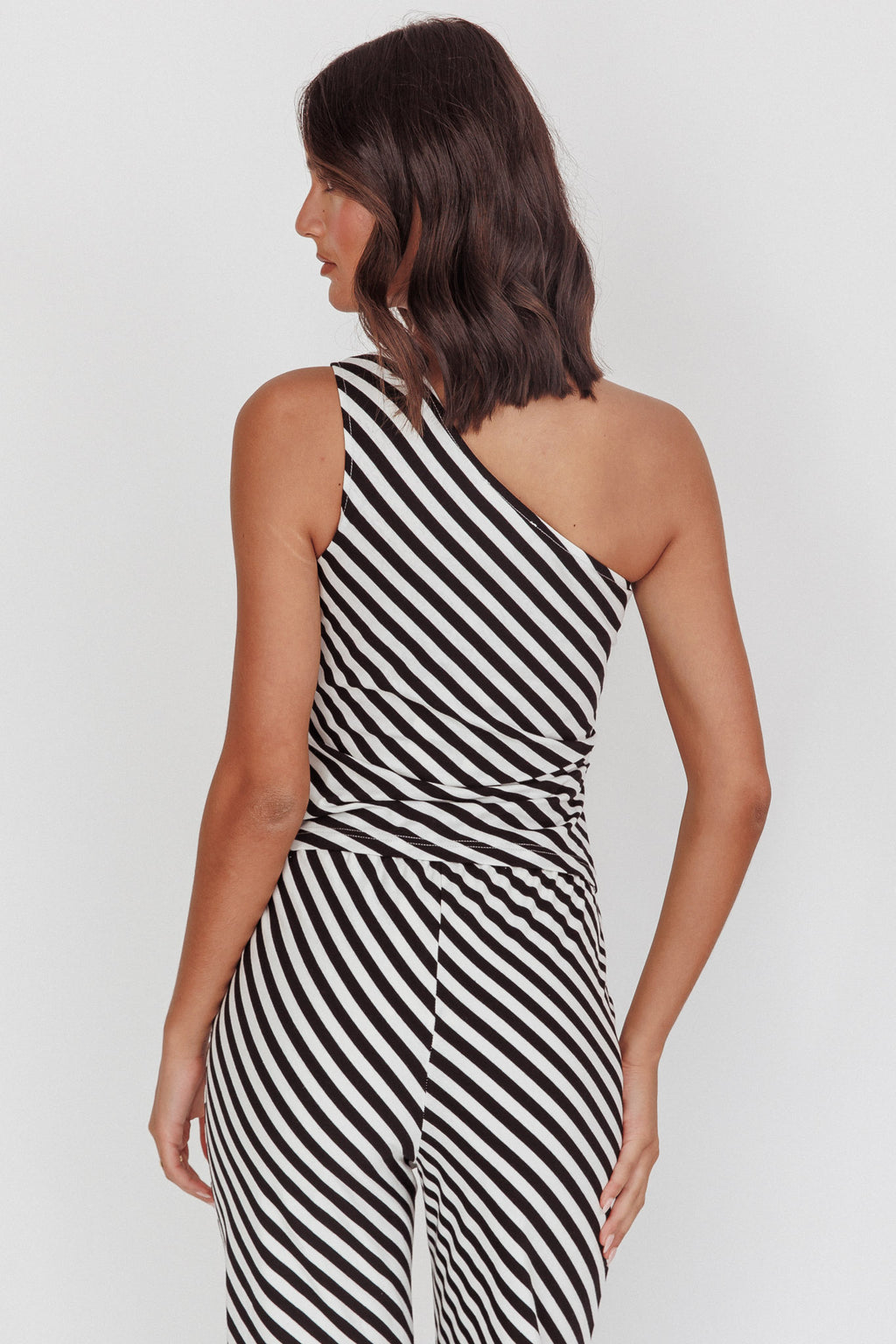 Golden Beach One-Shoulder Asymmetric Top Black Stripe by Selfie Leslie