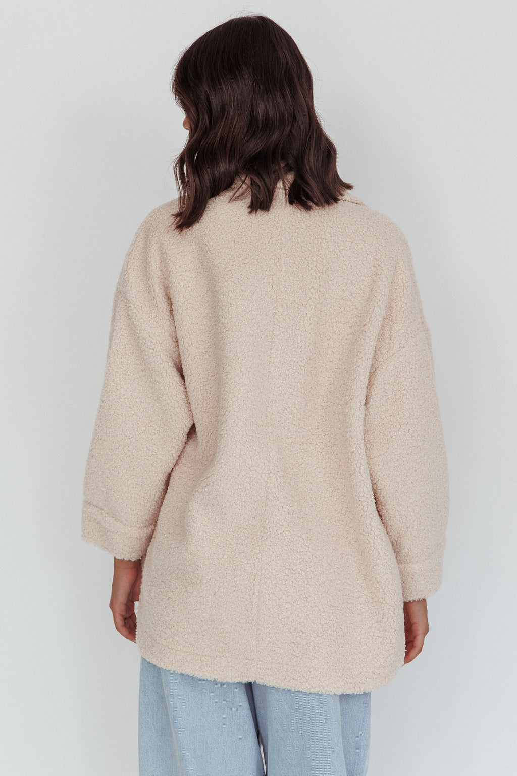 Peace & Serene Collared Sherpa Jacket Oat by Selfie Leslie