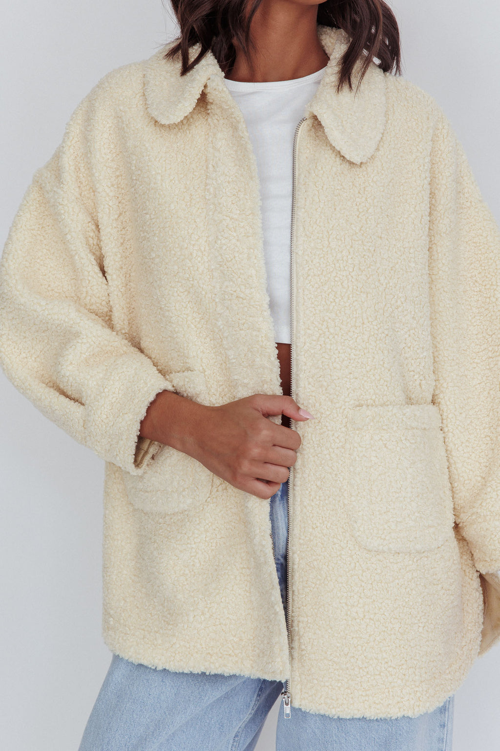 Peace & Serene Collared Sherpa Jacket Yellow by Selfie Leslie