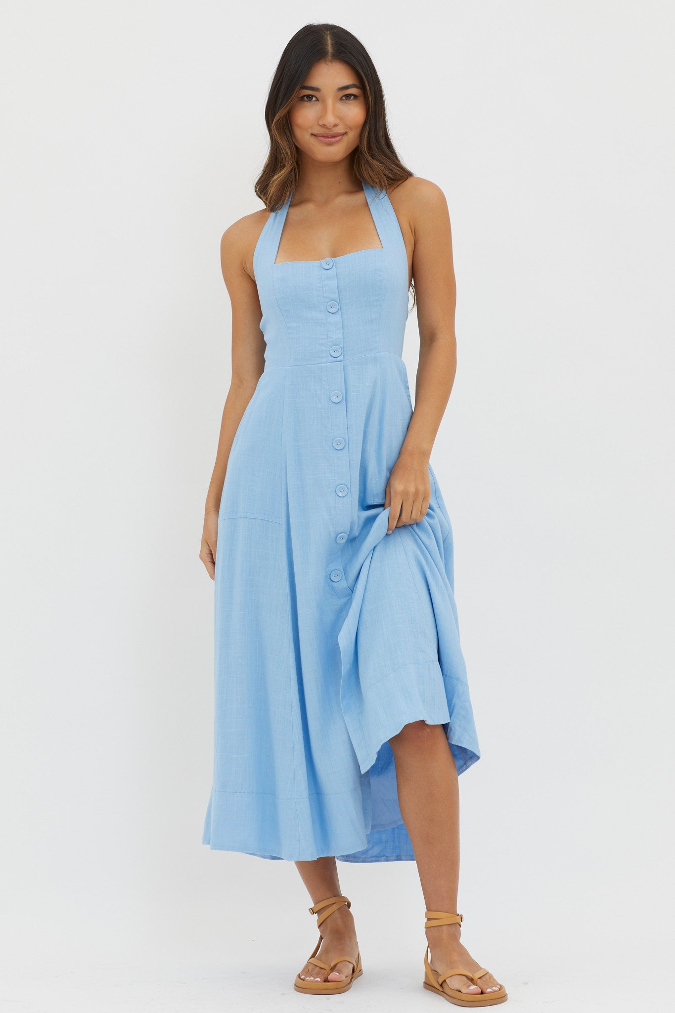 Marybeth Halterneck Midi Dress Blue by Selfie Leslie