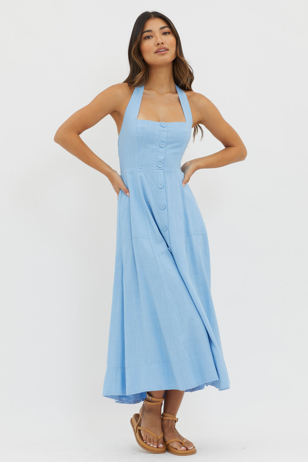 Marybeth Halterneck Midi Dress Blue by Selfie Leslie