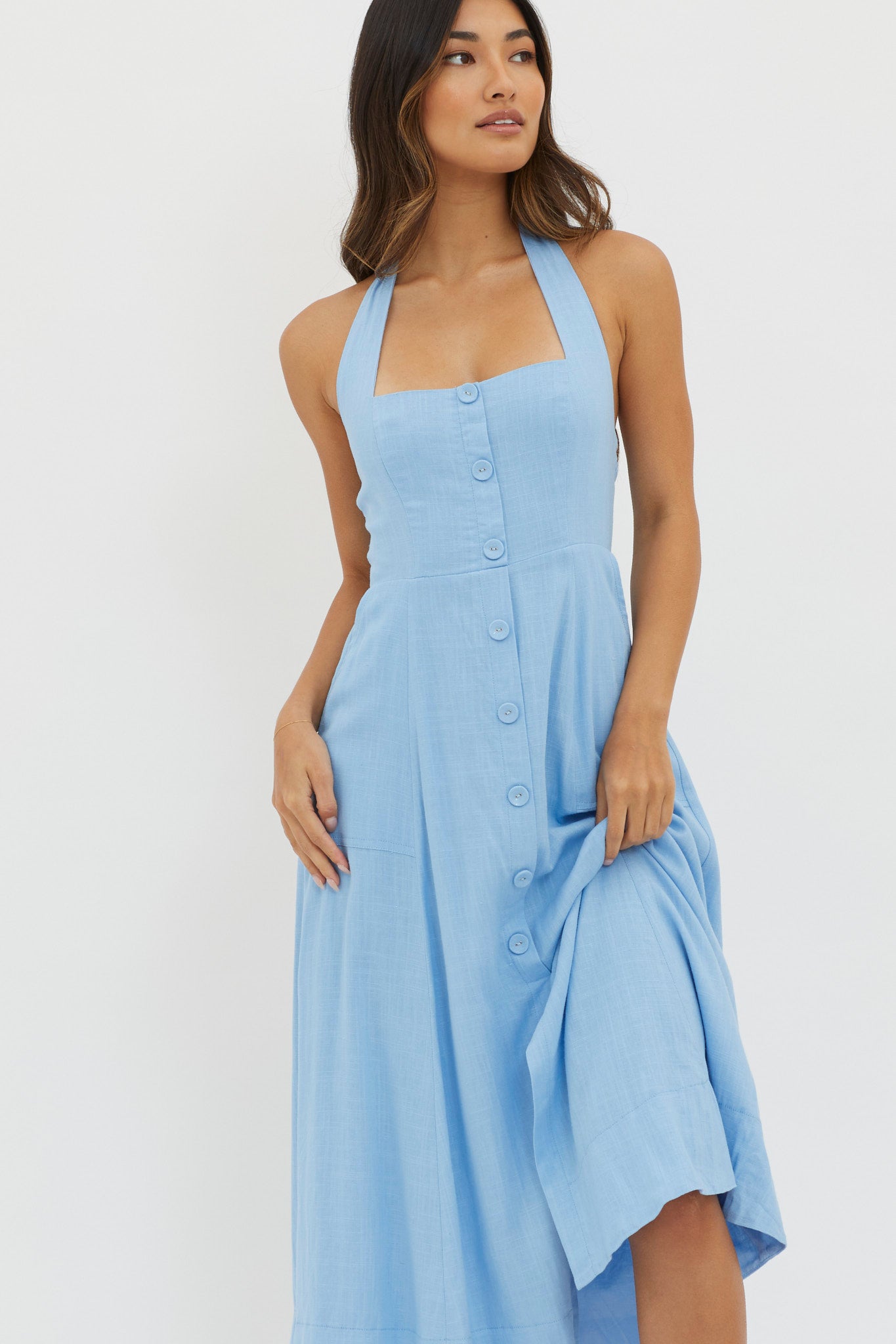 Marybeth Halterneck Midi Dress Blue by Selfie Leslie