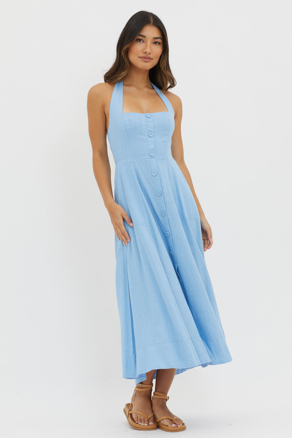 Marybeth Halterneck Midi Dress Blue by Selfie Leslie