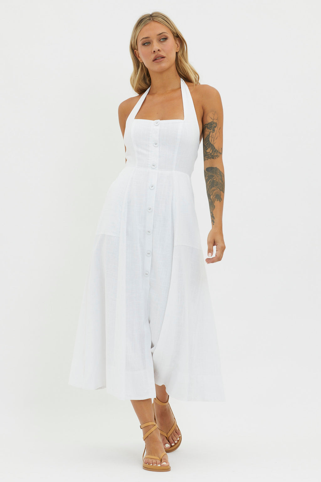 Marybeth Halterneck Midi Dress White by Selfie Leslie
