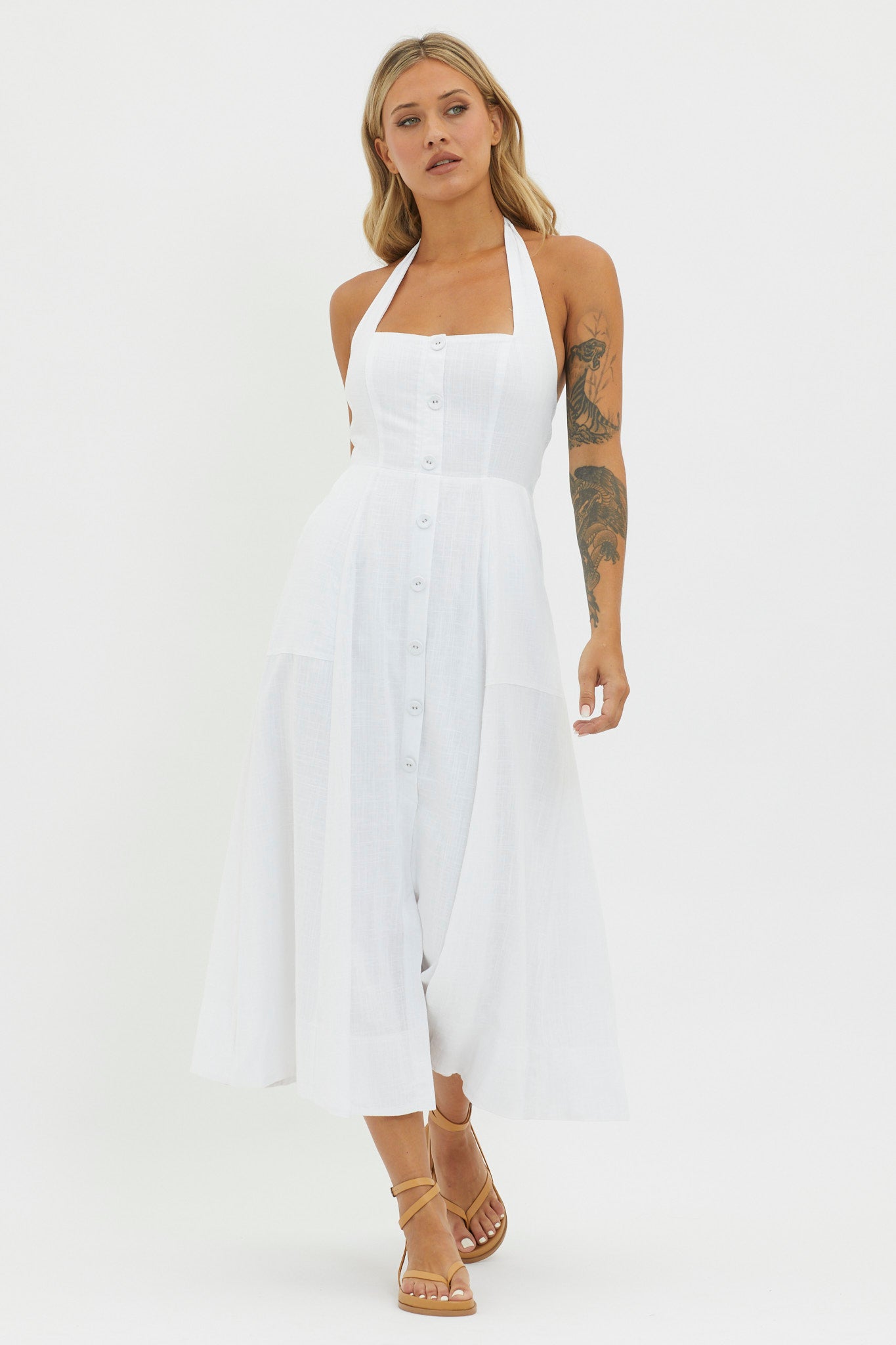Marybeth Halterneck Midi Dress White by Selfie Leslie