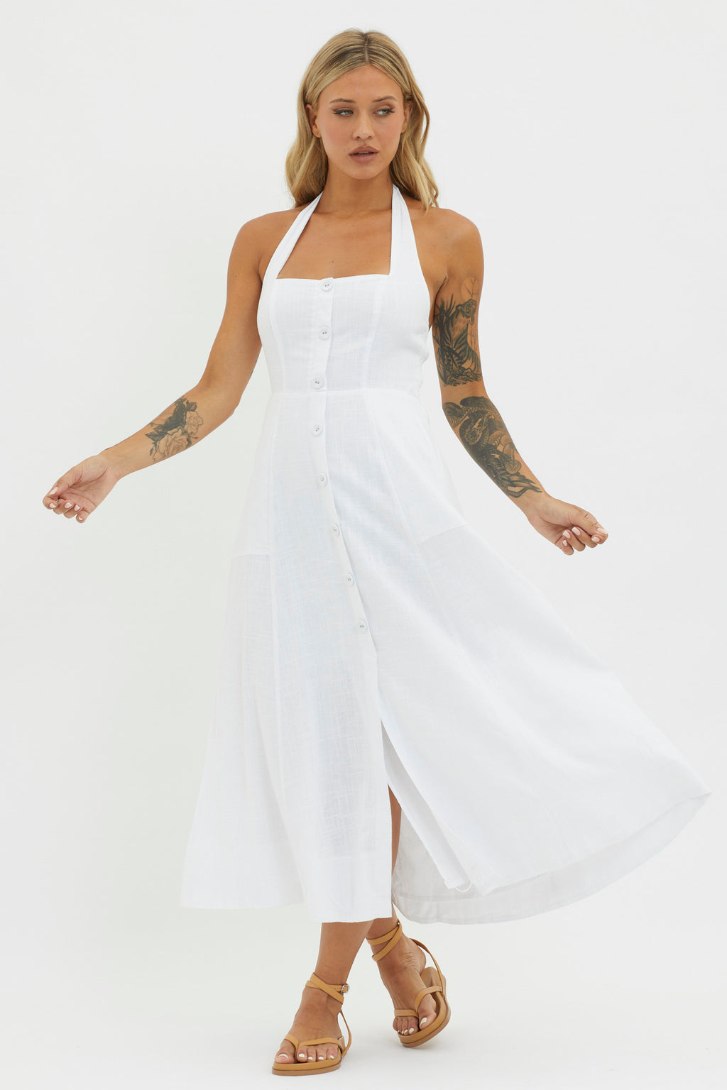 Marybeth Halterneck Midi Dress White by Selfie Leslie
