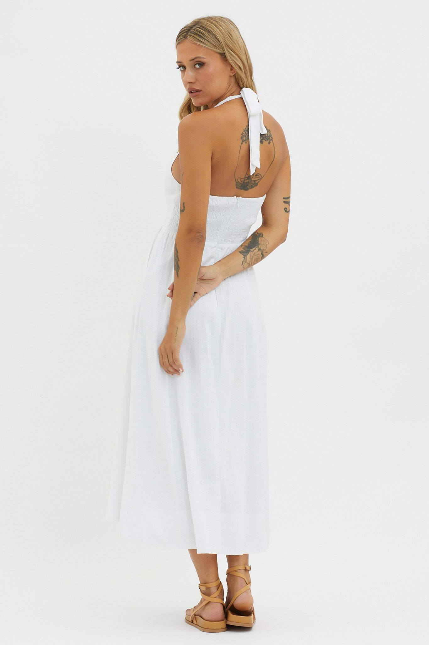Marybeth Halterneck Midi Dress White by Selfie Leslie