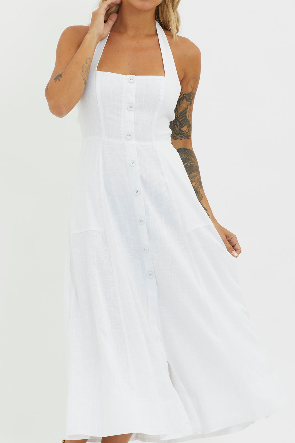 Marybeth Halterneck Midi Dress White by Selfie Leslie