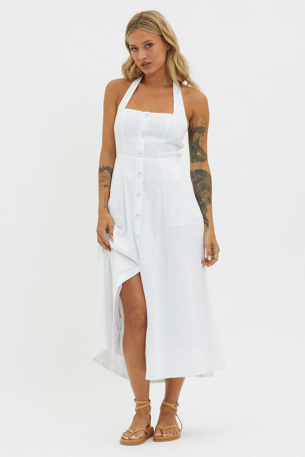 Marybeth Halterneck Midi Dress White by Selfie Leslie