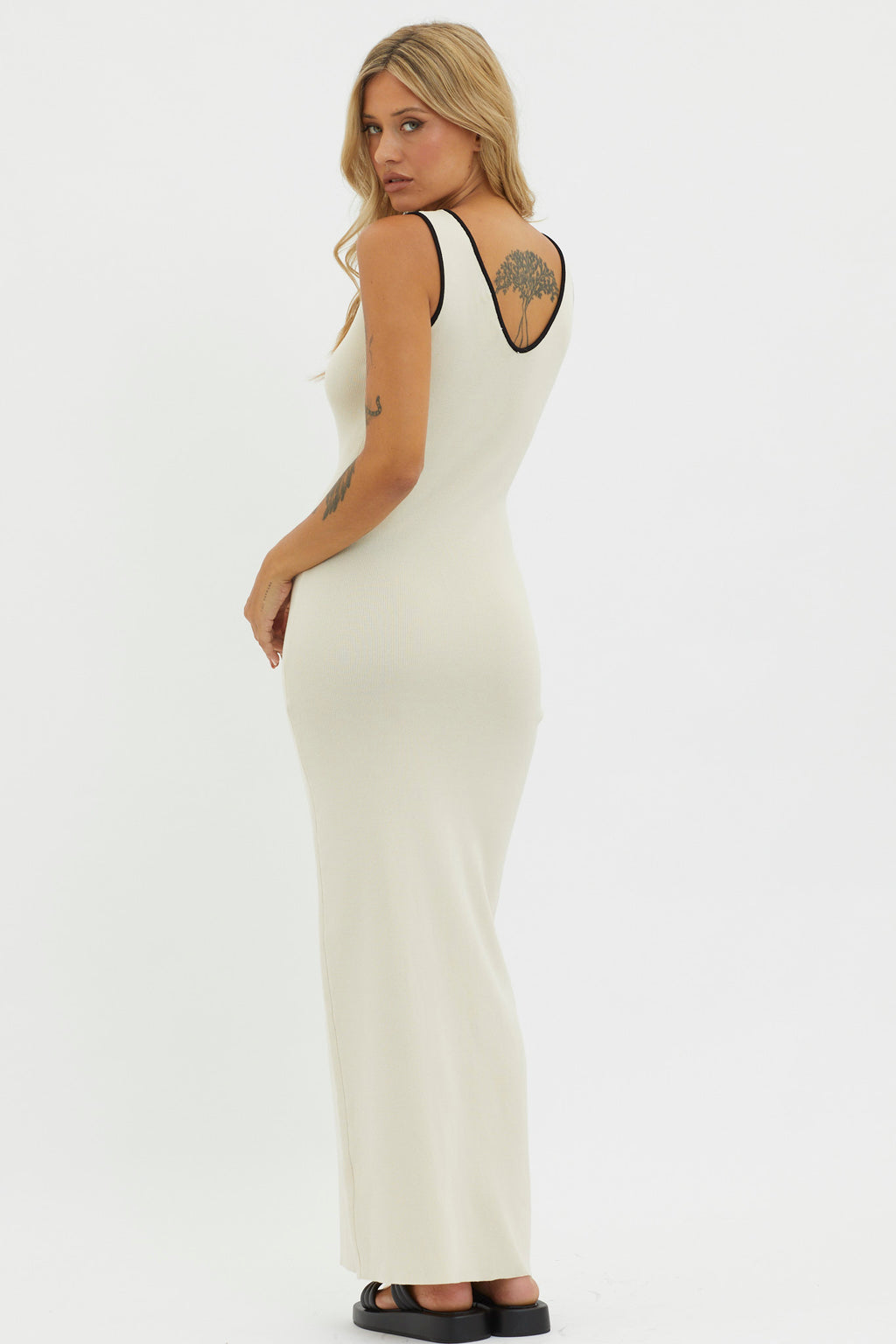 Karyssa Tied Bust Knit Maxi Dress Sand by Selfie Leslie